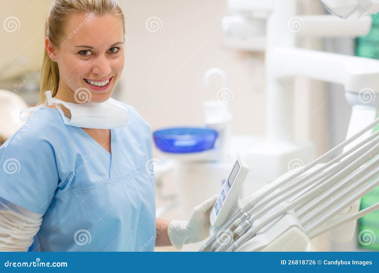 female dentist with dental equipment at surgery