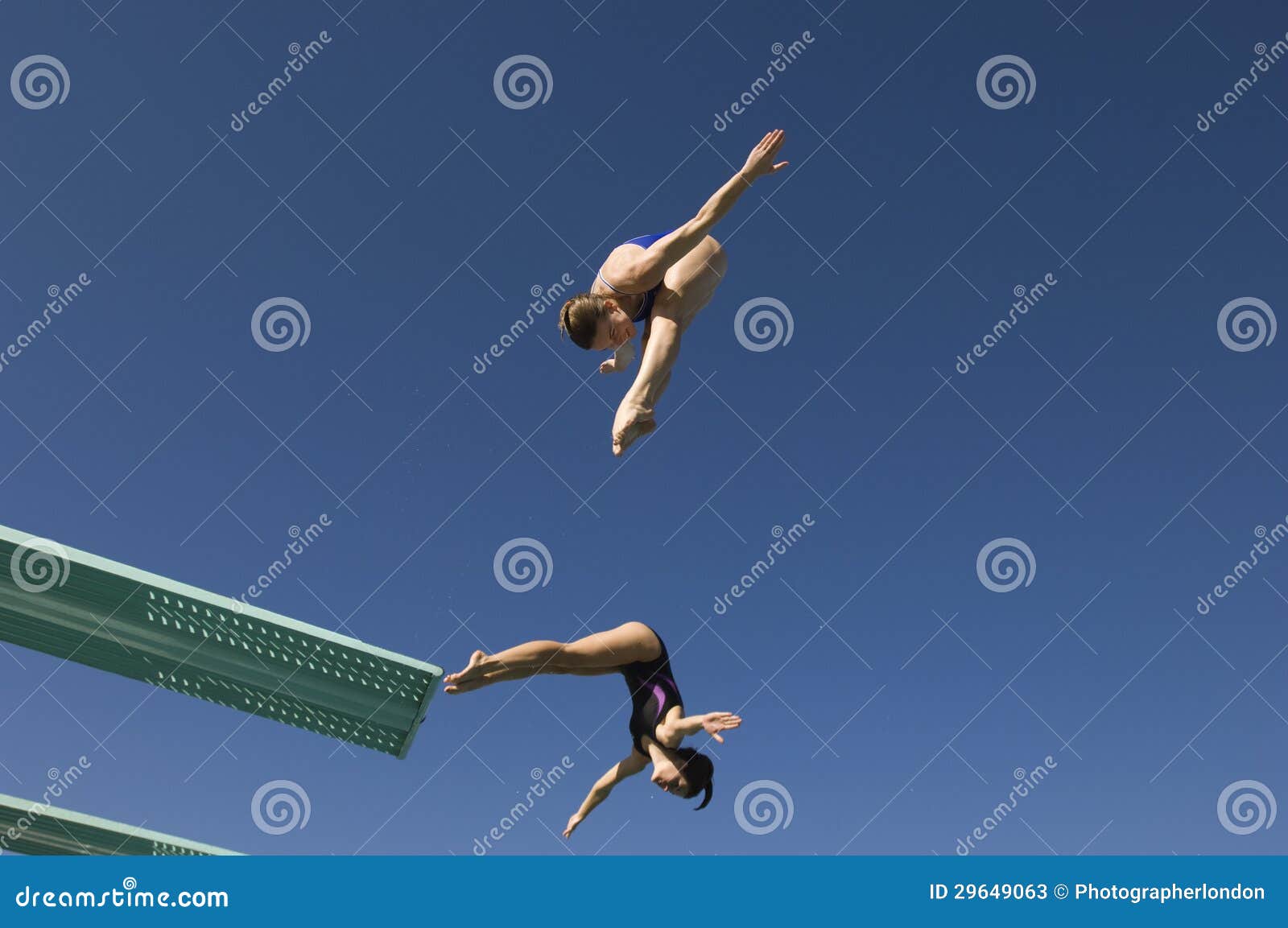 female divers diving in midair