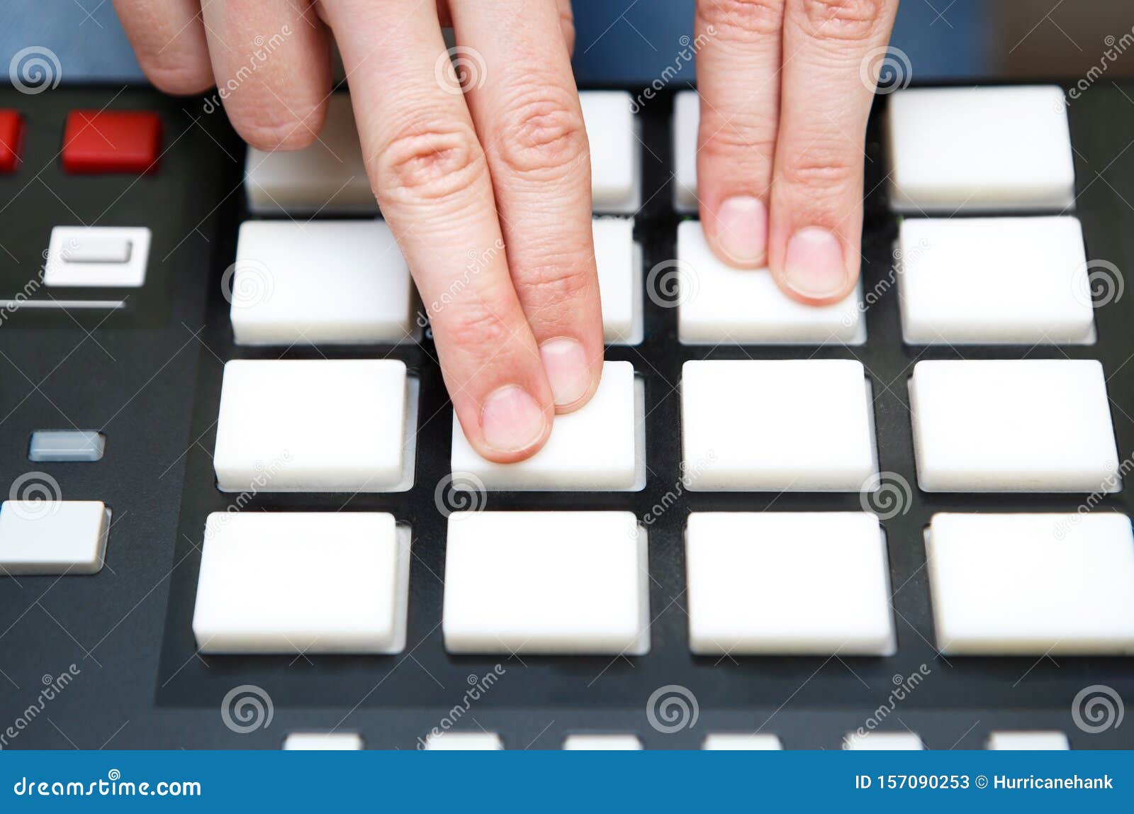 Hip Hop Beat Producing New Beats with Midi Controller Device in Home Studio Stock Image - Image of button,