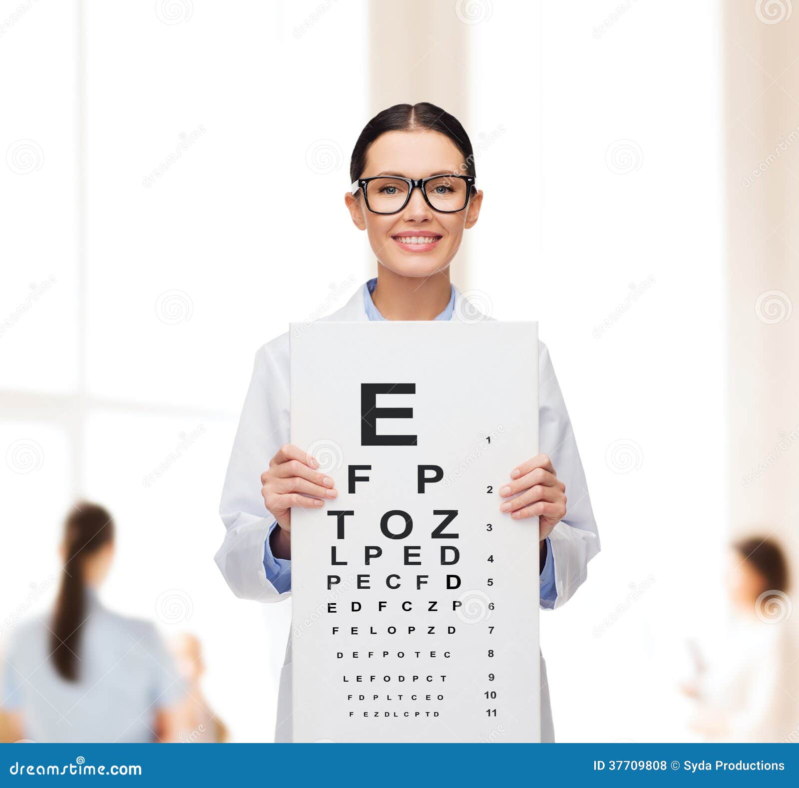 Female Doctor in Eyeglasses with Eye Chart Stock Photo Image of