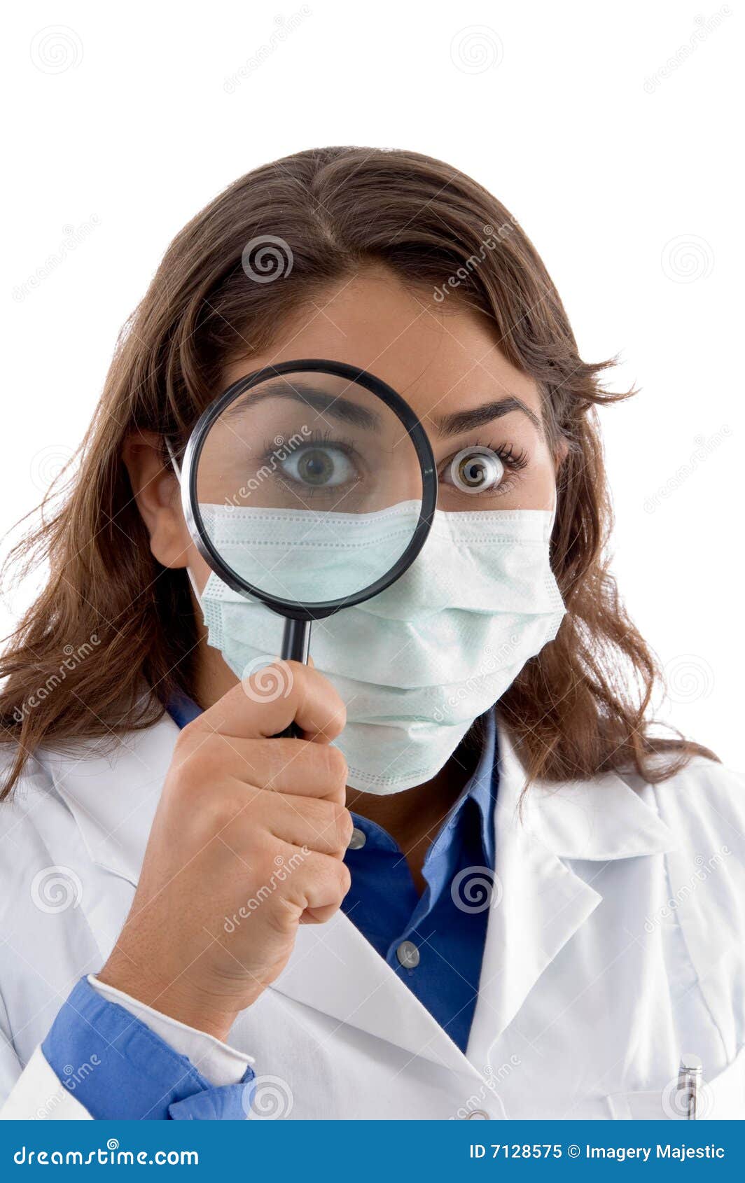 Female Doctor Inspecting with Magnifying Glass Stock Image Image of