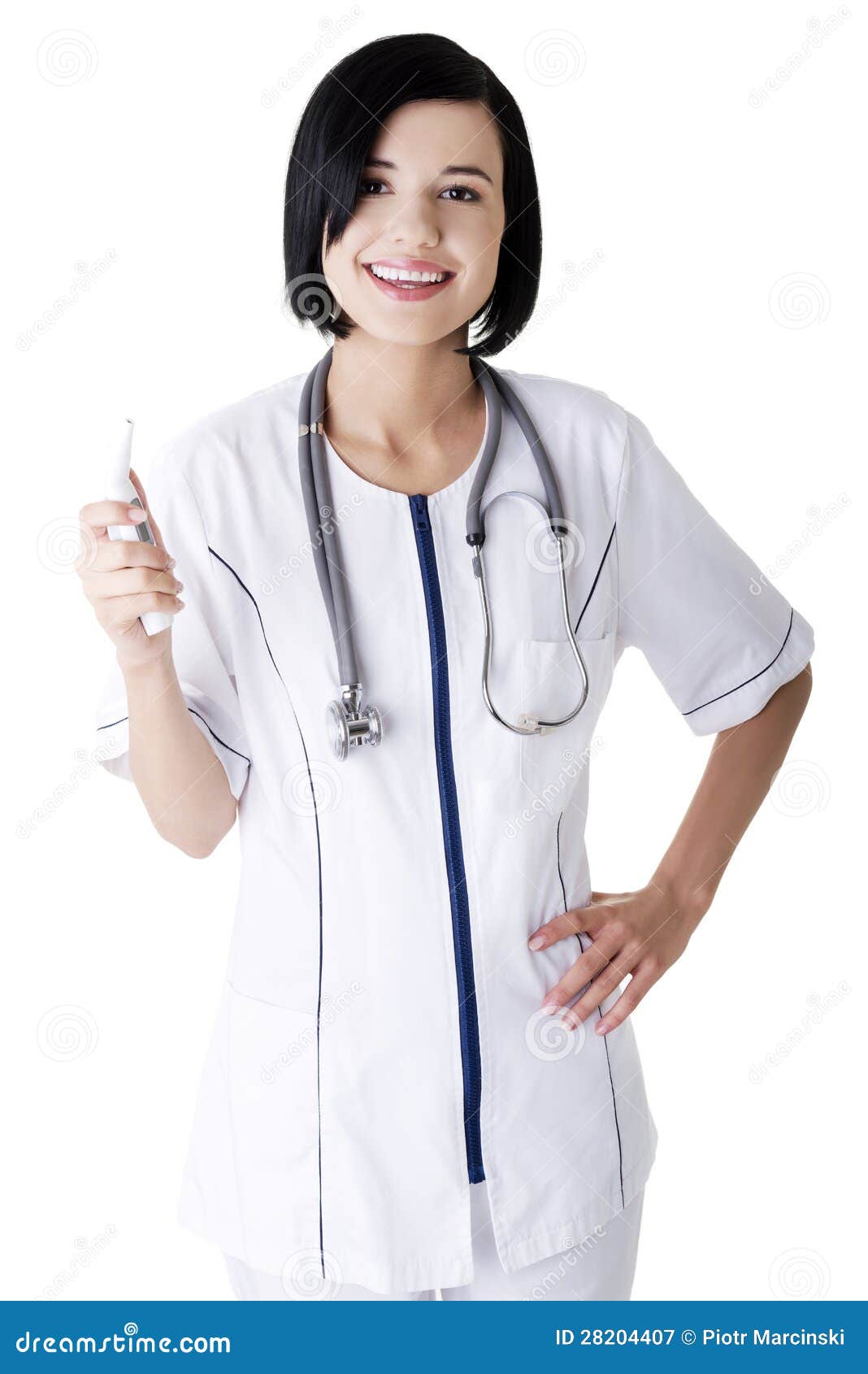 Female Doctor Or Nurse Holding Digital Thermometer Royalty Free Stock