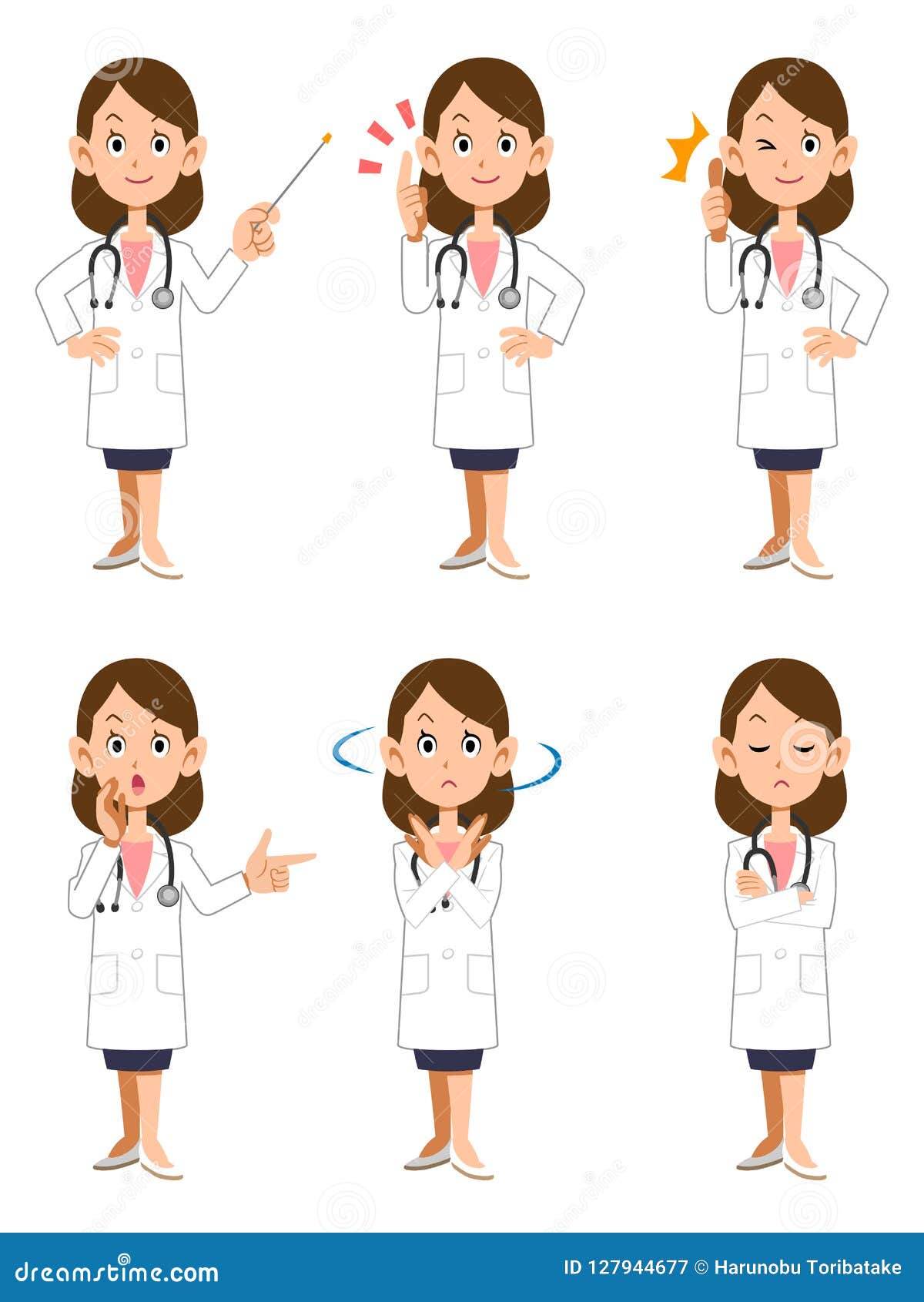 Female doctor 6 pose set 2 stock vector. Illustration of stethoscope ...