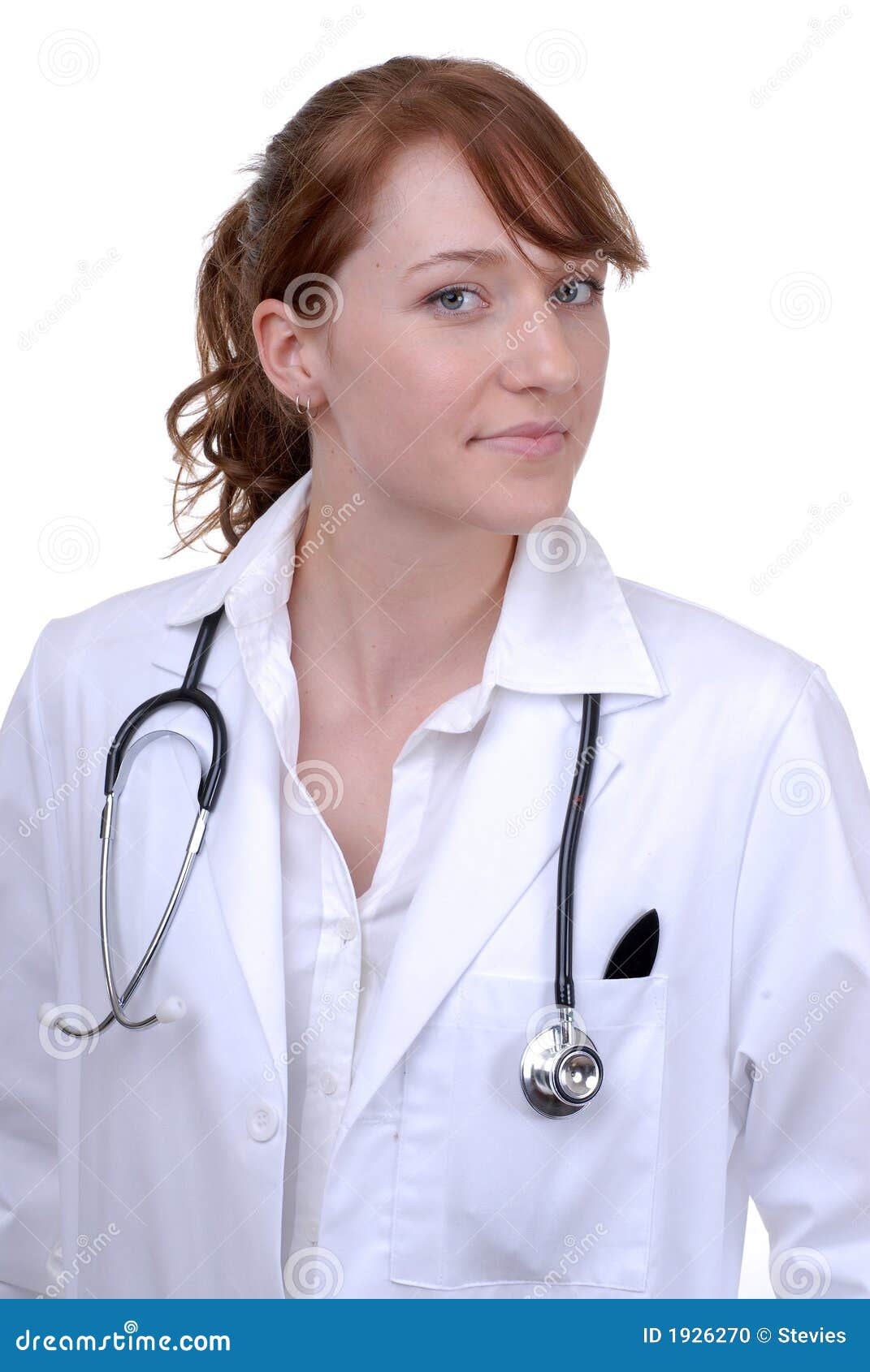 Female Doctor with Stethoscope Stock Photo Image of contact, hair