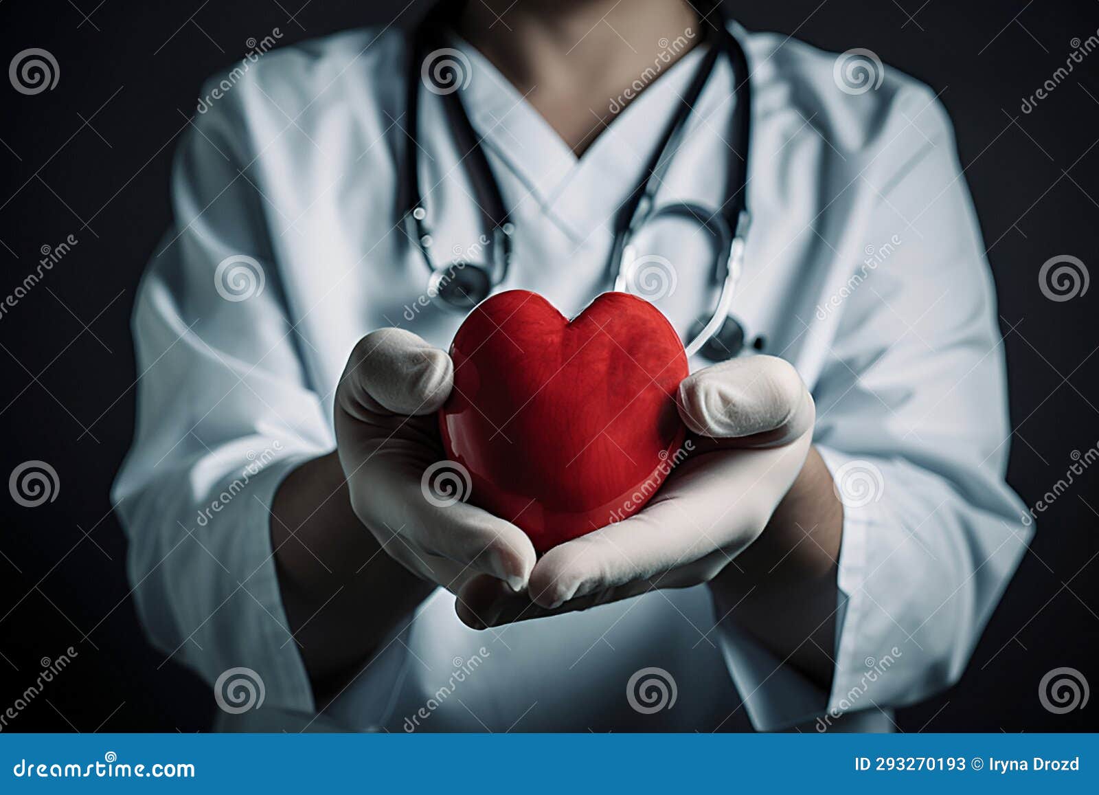 female doctor with stethoscope holding heart, medical concept