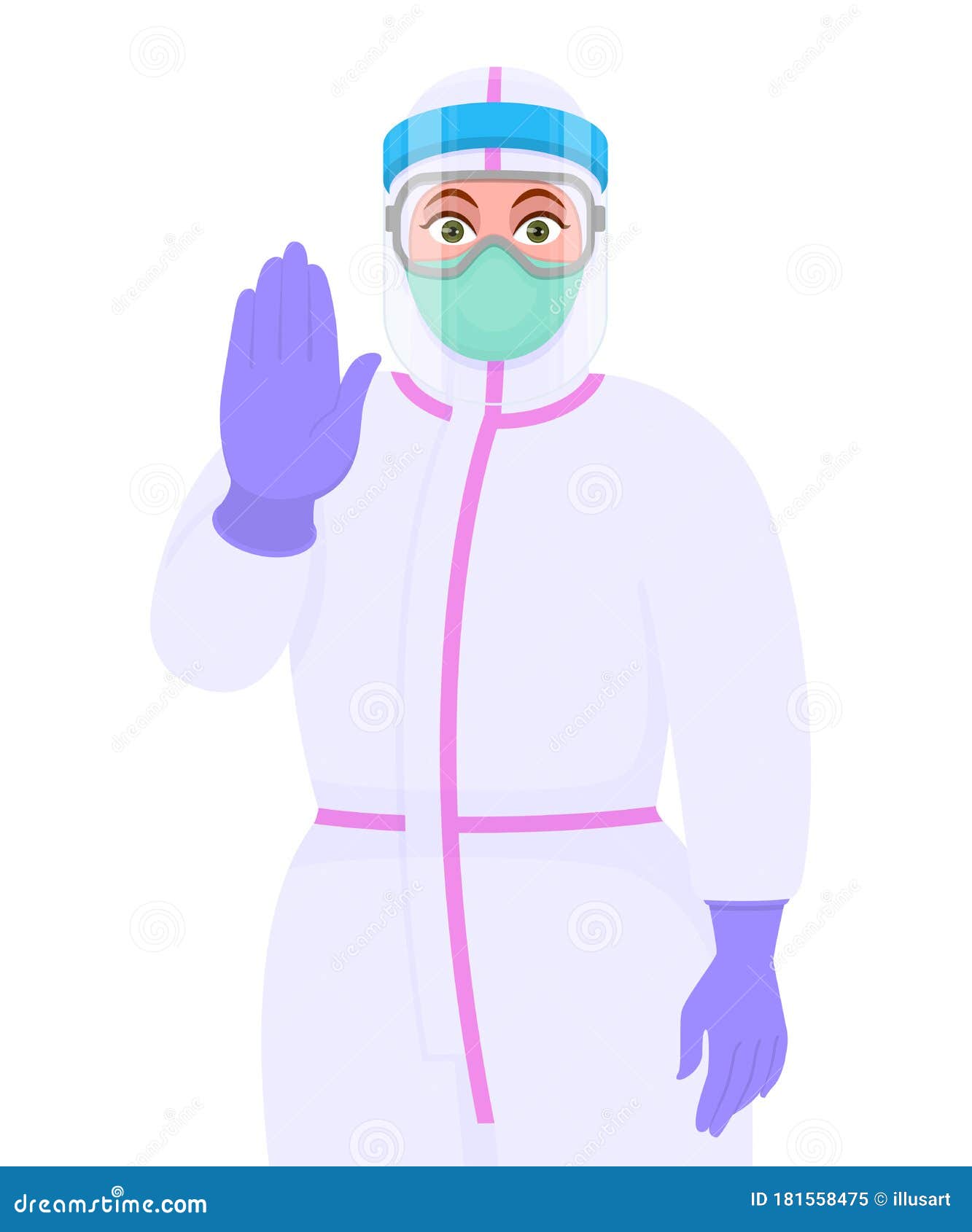 Female Doctor Wearing Personal Protective Equipment PPE Suit, Face Mask and Showing Stop Sign. Physician or Surgeon Gesturing Stock Vector - Illustration of health, mask: 181558475 Female Doctor Wearing Personal Protective Equipment PPE Suit, Face Mask and Showing Stop Sign. Physician or Surgeon Gesturing Stock Vector - Illustration of health, mask: 181558475