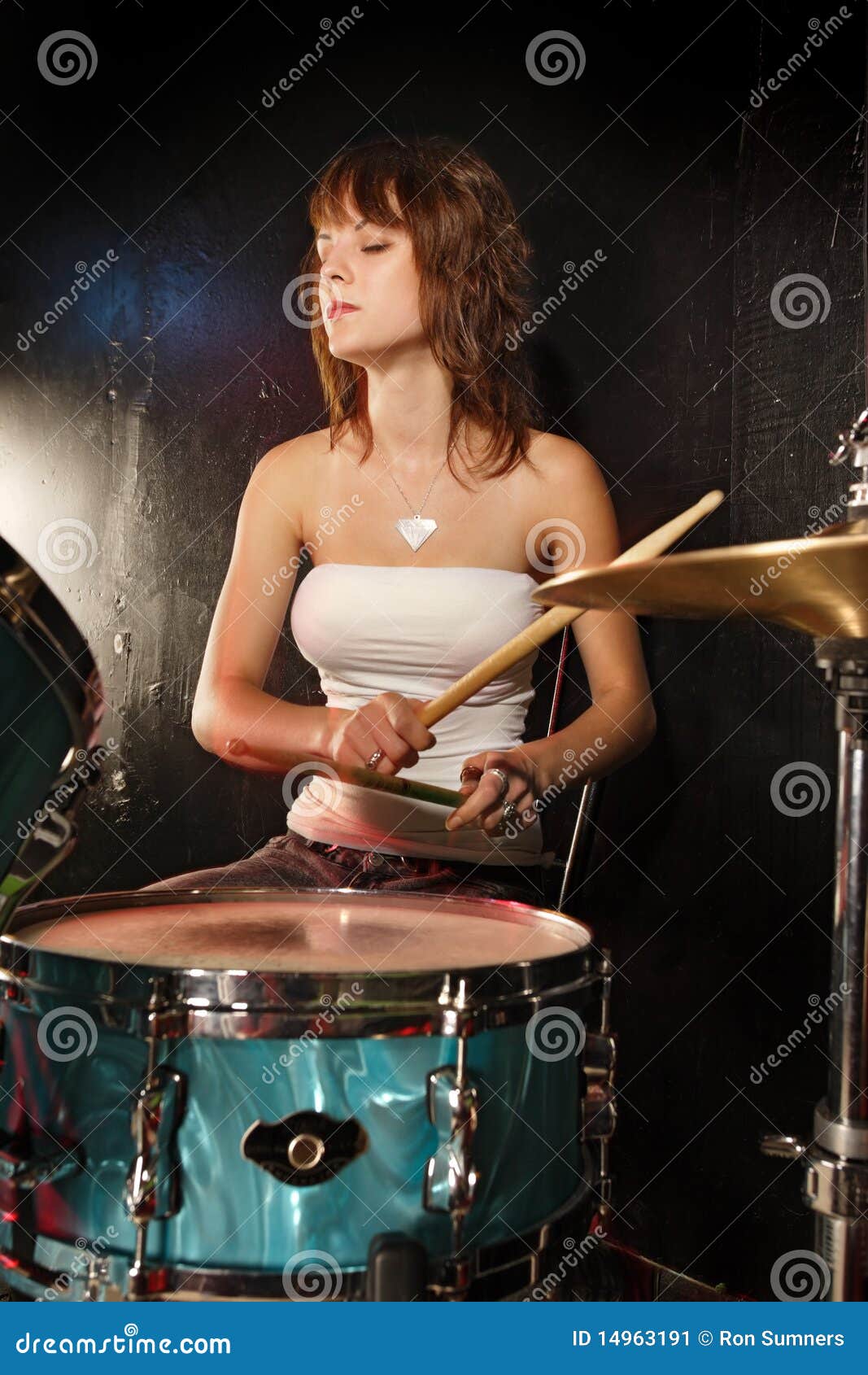 Female drummer stock image. Image of sound, cute, active 14963191