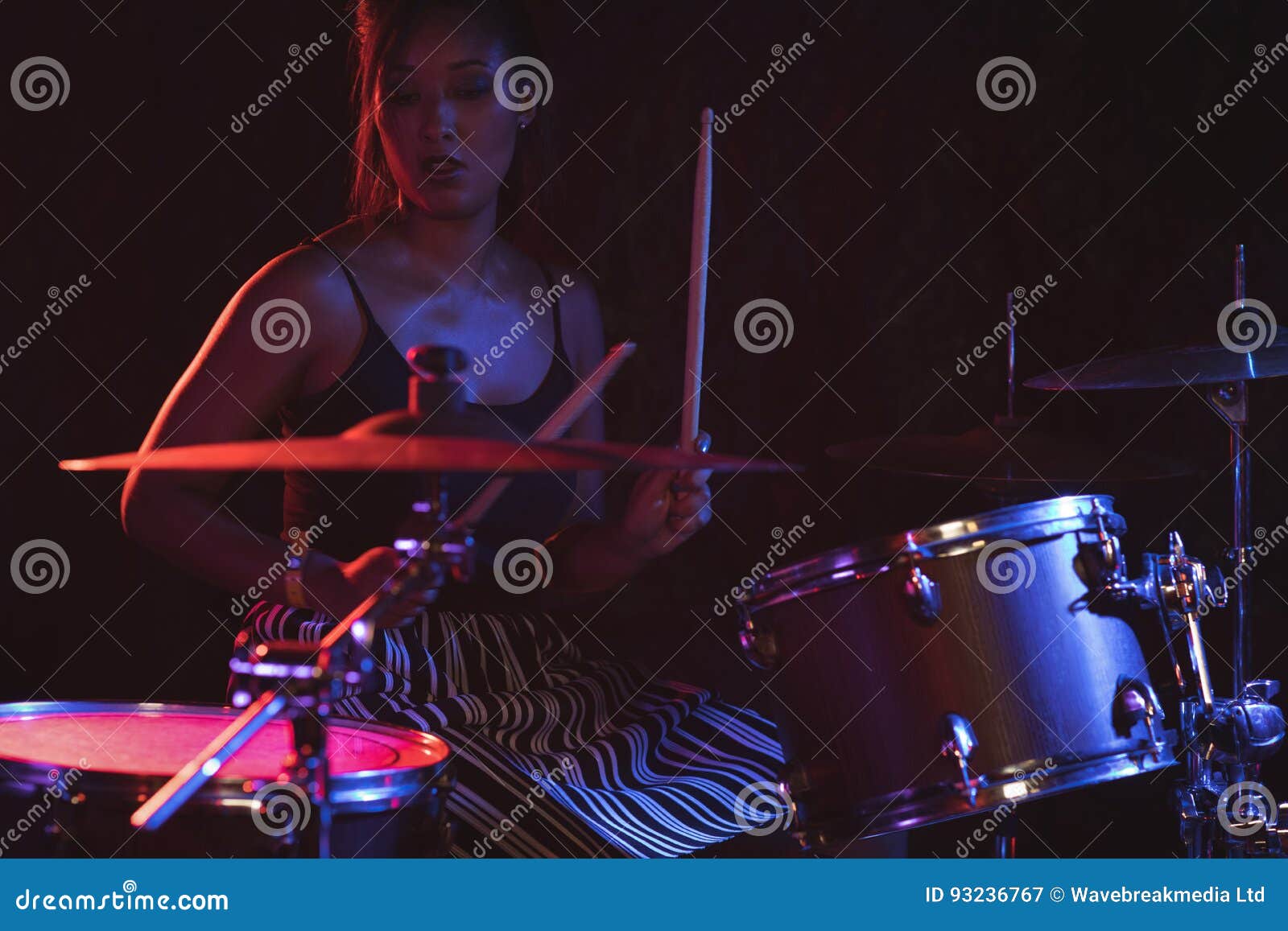 Female Drummer Playing Drum Kit in Stock Image Image of
