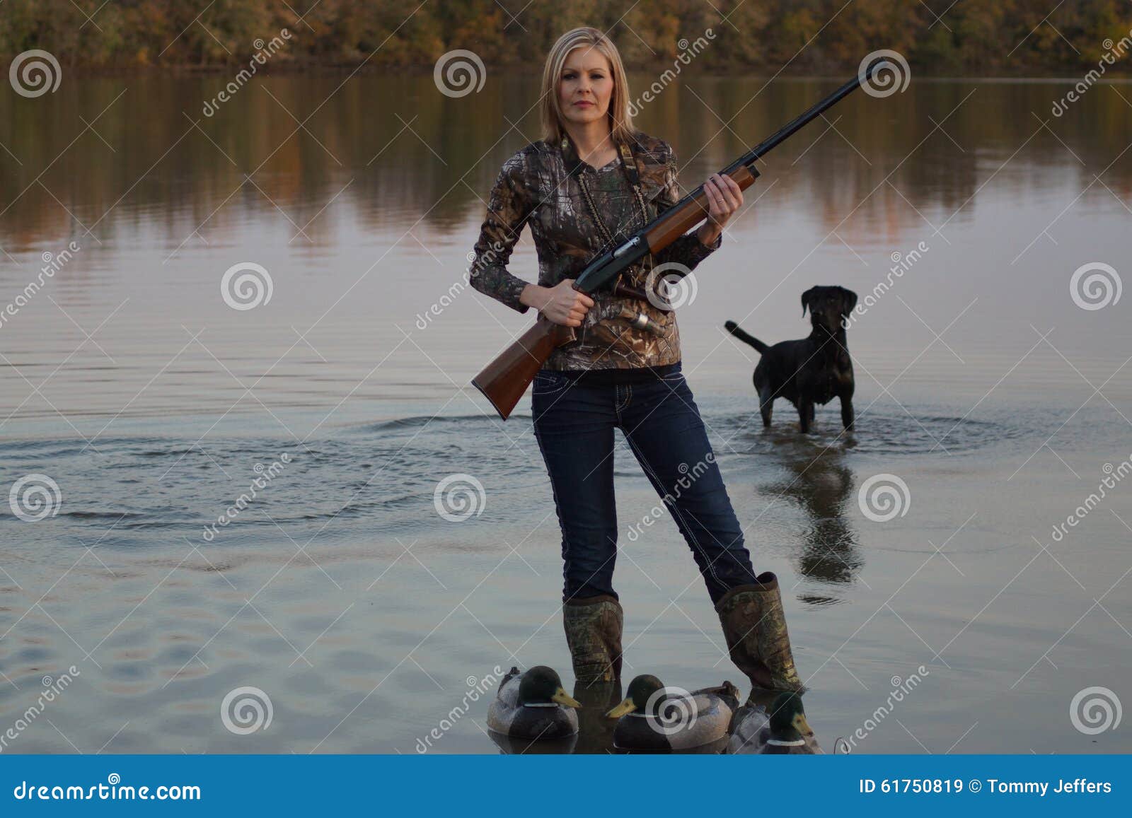 Female Duck Hunter with Her Labrador Retriever Stock Image - Image of ...