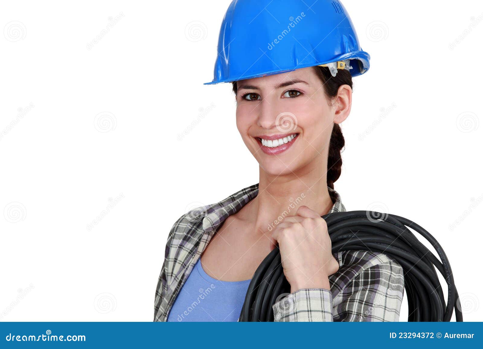 Female Electrician With Coil Stock Photo - Image of full ...

