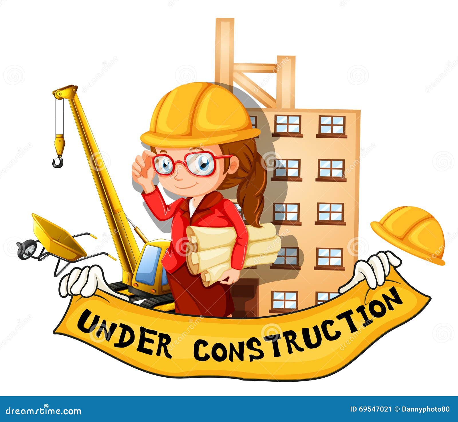 Female Engineer and Sign Under Construction Stock Vector Illustration