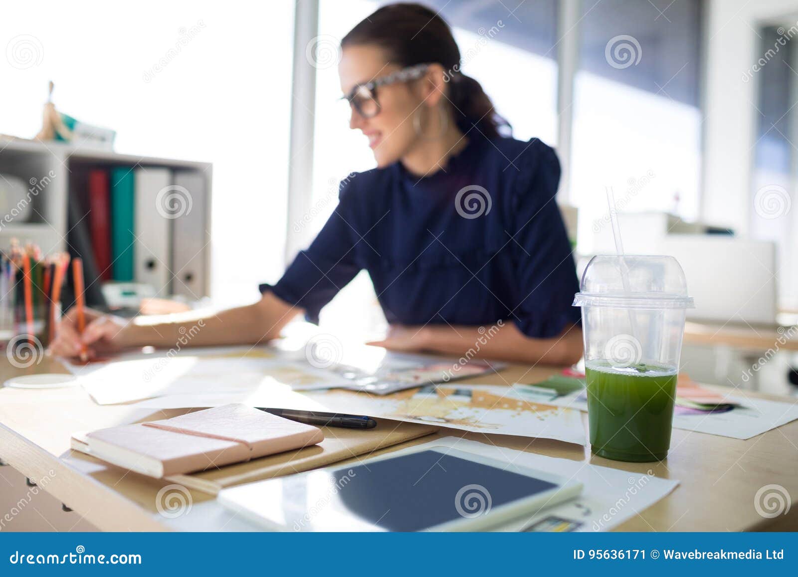 Female Executive Working at Her Desk Stock Image Image of hand