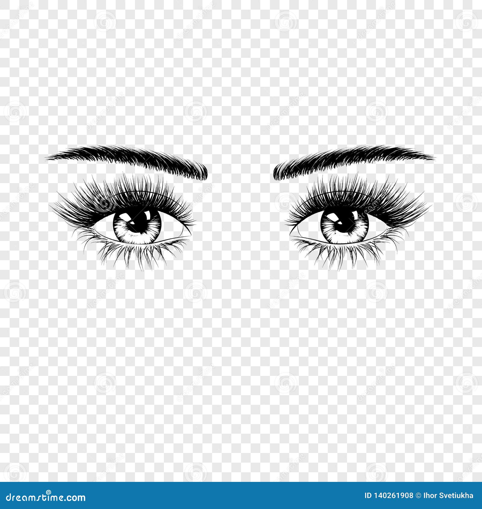 female eyes silhouette with eyelashes and eyebrows.    on transparent background