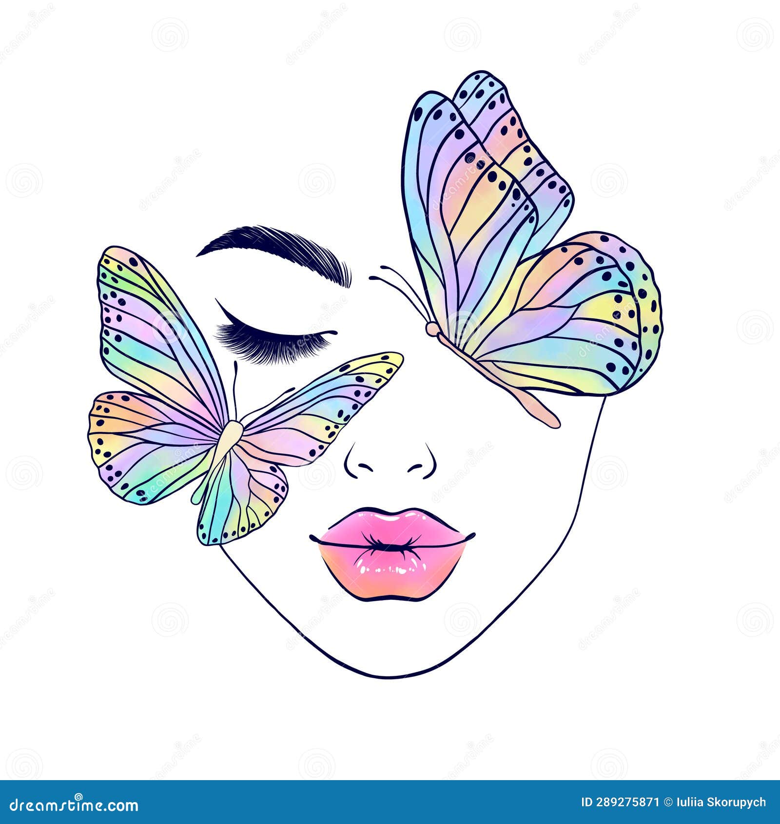 Female Face and Butterflies. Stock Illustration - Illustration of woman ...