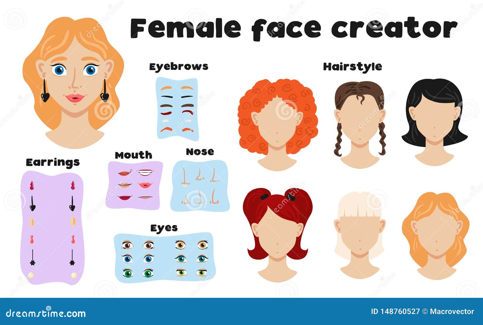 Female Face Constructor Set Stock Vector - Illustration of girl ...