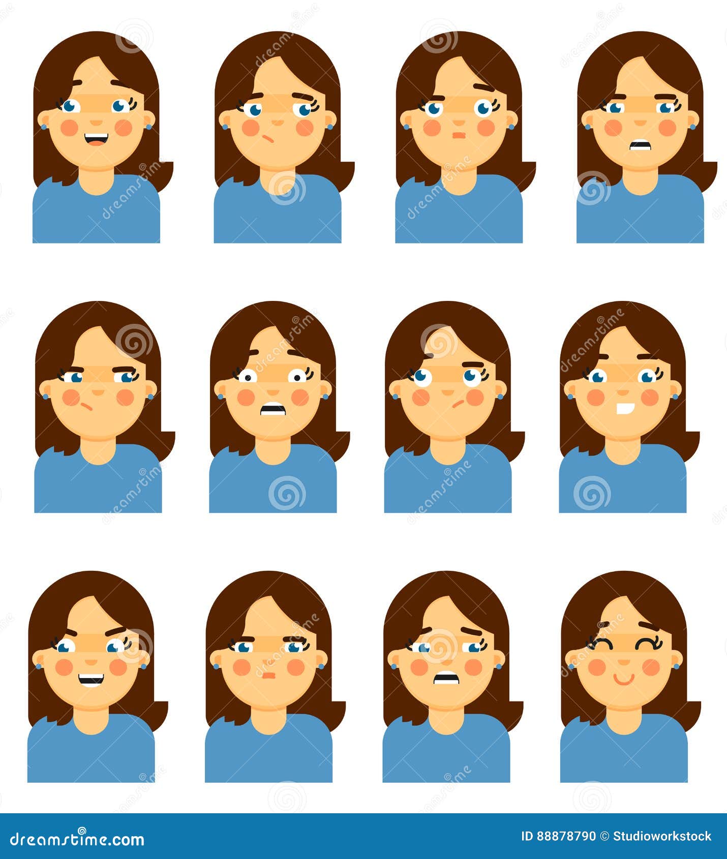 Female Face Emotional Icon on White Background Stock Illustration ...