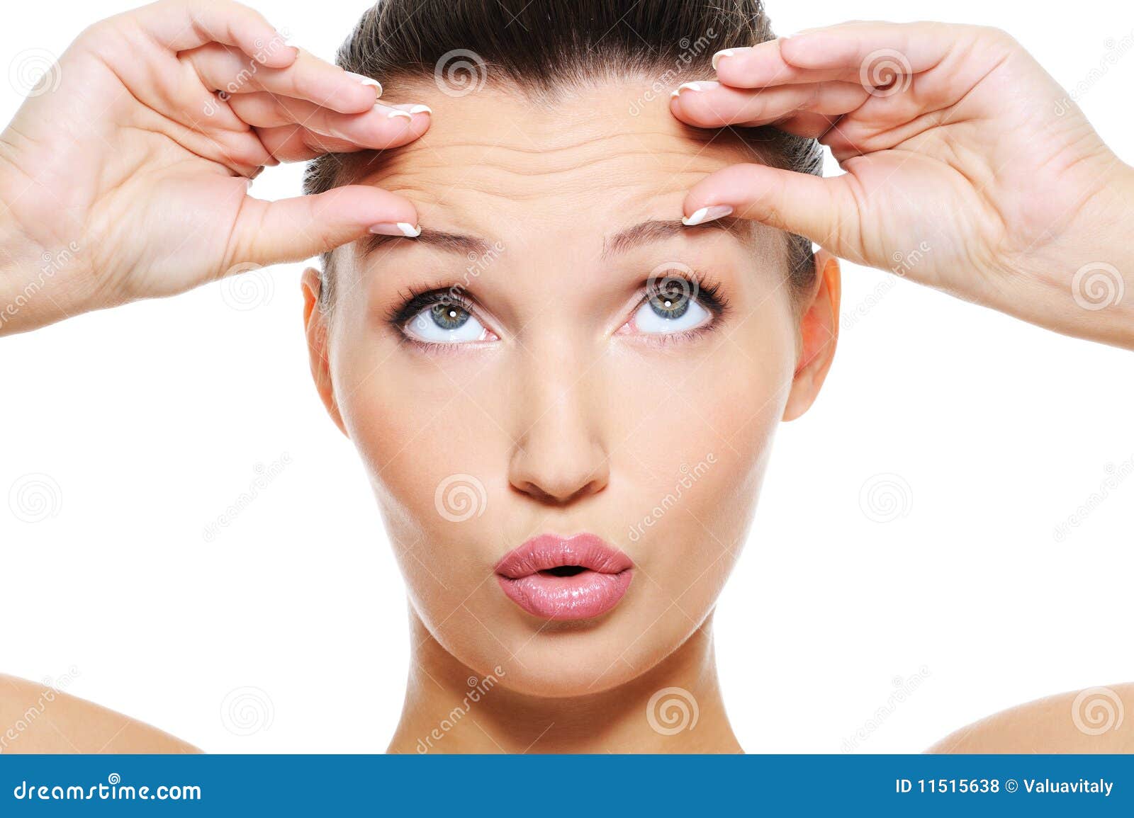 Female Face with Wrinkles on Her Forehead Stock Photo Image of