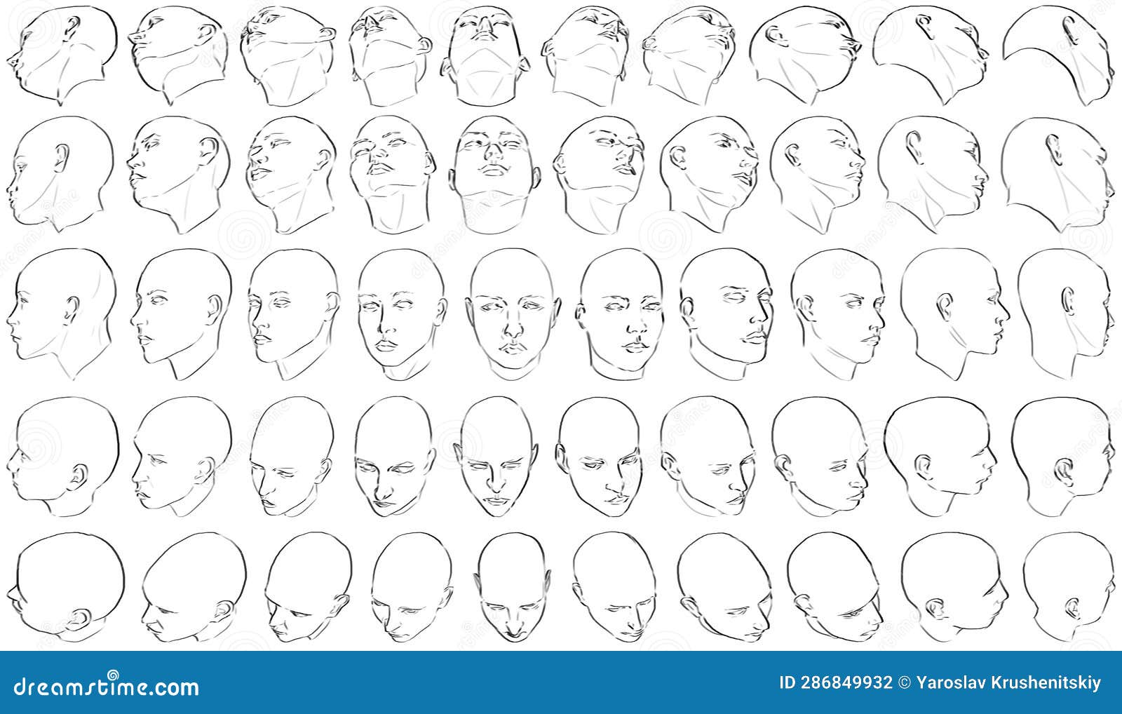 50 Female Faces (Difficult Pespective) - Digital Art Stock Illustration ...