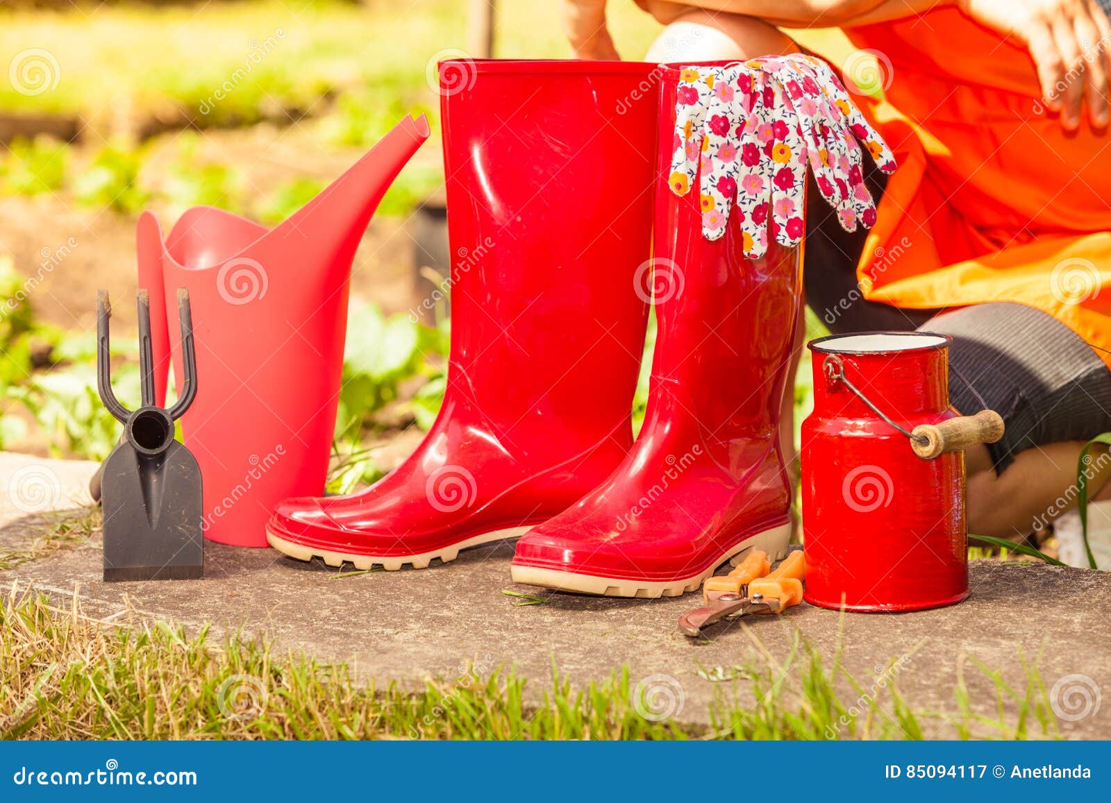 Female Farmer and Gardening Tools in Garden Stock Image - Image of ...