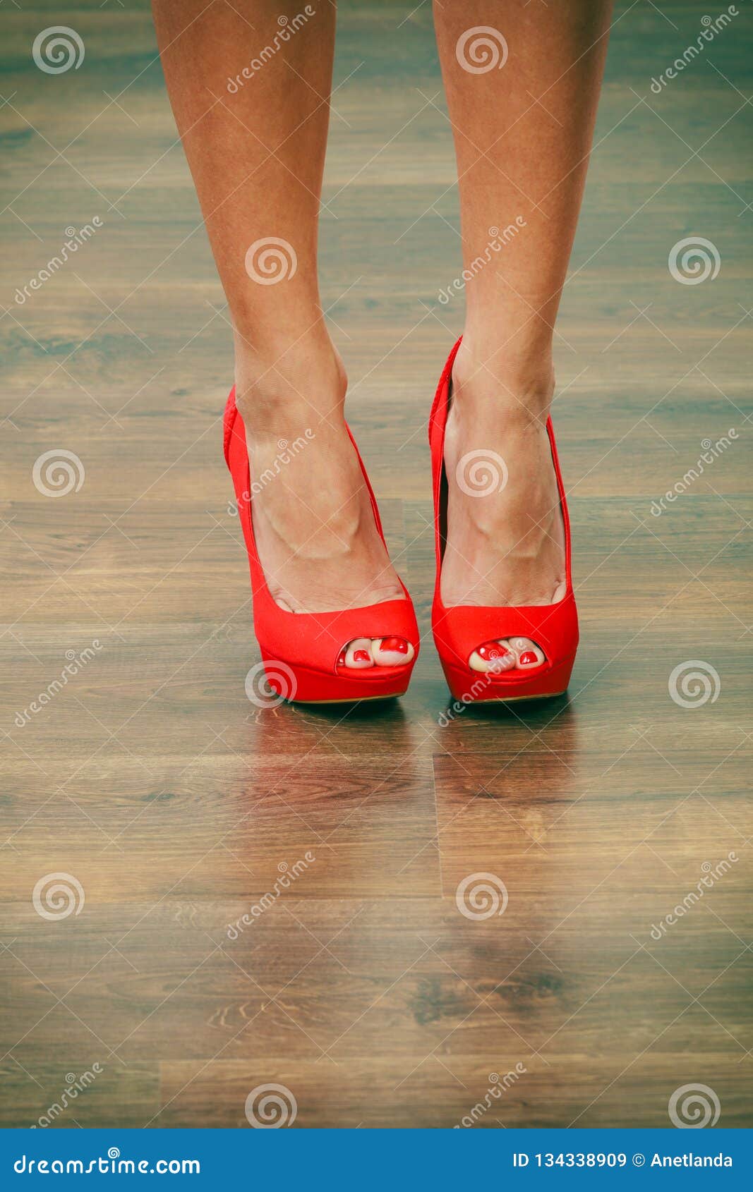 Red High Heels Spiked Shoes on Female Legs Stock Image - Image of heels ...