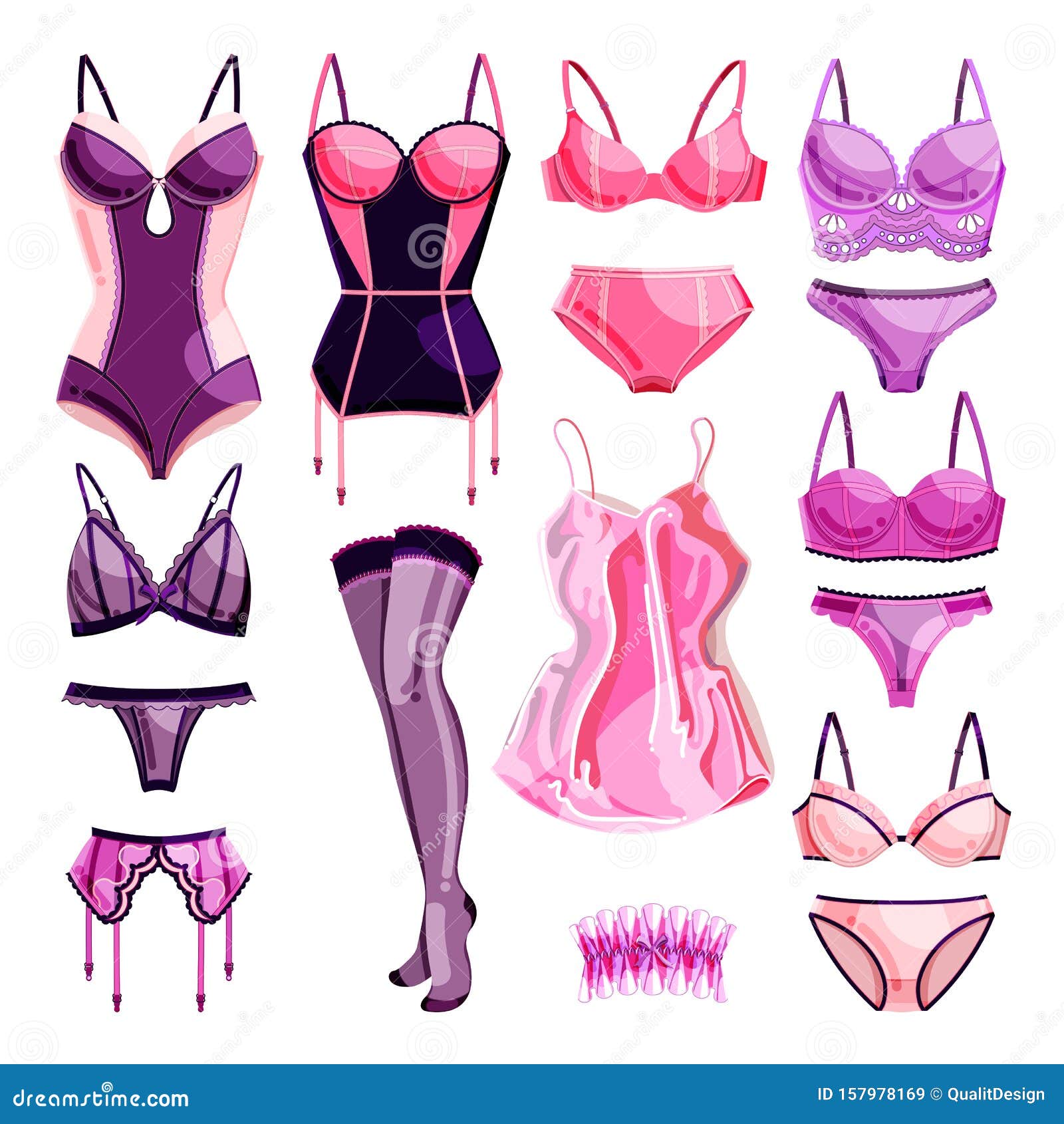 Female Fashion Lace Lingerie Icons, Design Elements Set. Vector Cartoon  Illustration. Female Underwear Collection Stock Vector - Illustration of  accessories, elegant: 157978169