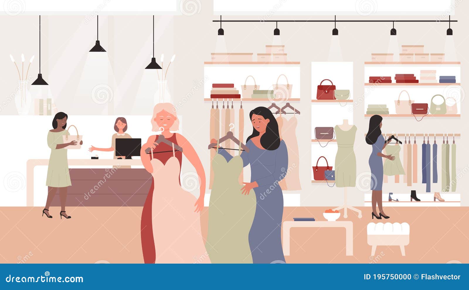 Female Fashion Store, Clothing Shop Flat Vector Illustration, Cartoon ...