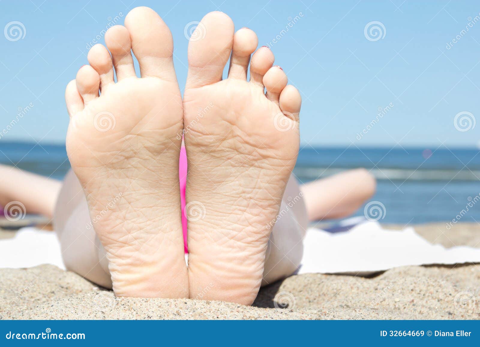 Female Feet On The Beach Near The Sea Stock Image Image Of Beach