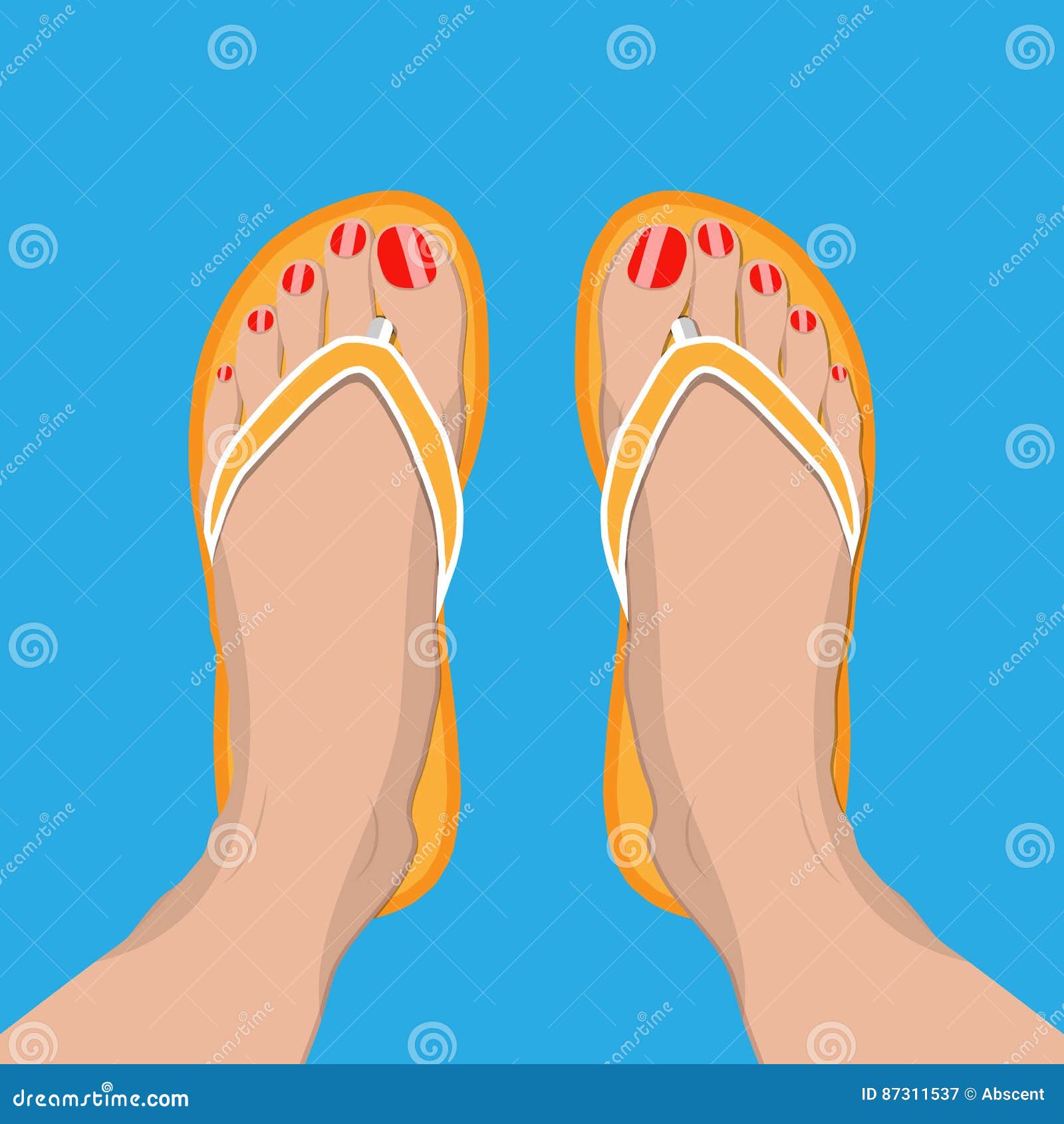 Female Feet With Red Pedicure In Summer Flip Flops Stock Vector Illustration Of Icon Flat