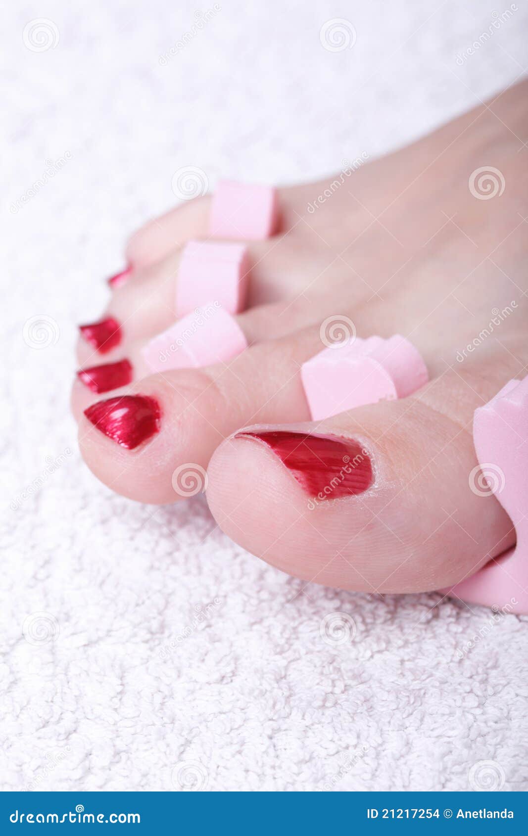 Female Feet Red Polished Nails Stock Photo - Image of focus, closeup ...