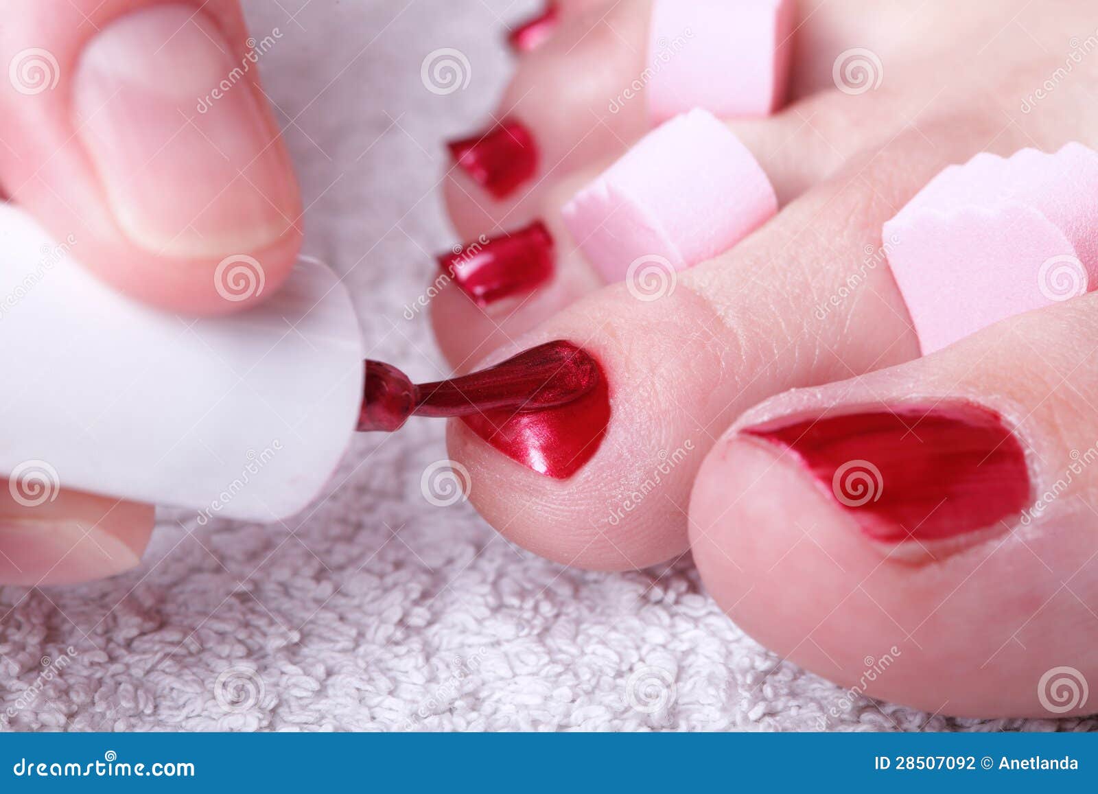 Female Feet Red Polished Nails Stock Photo - Image of fashion, enamel ...