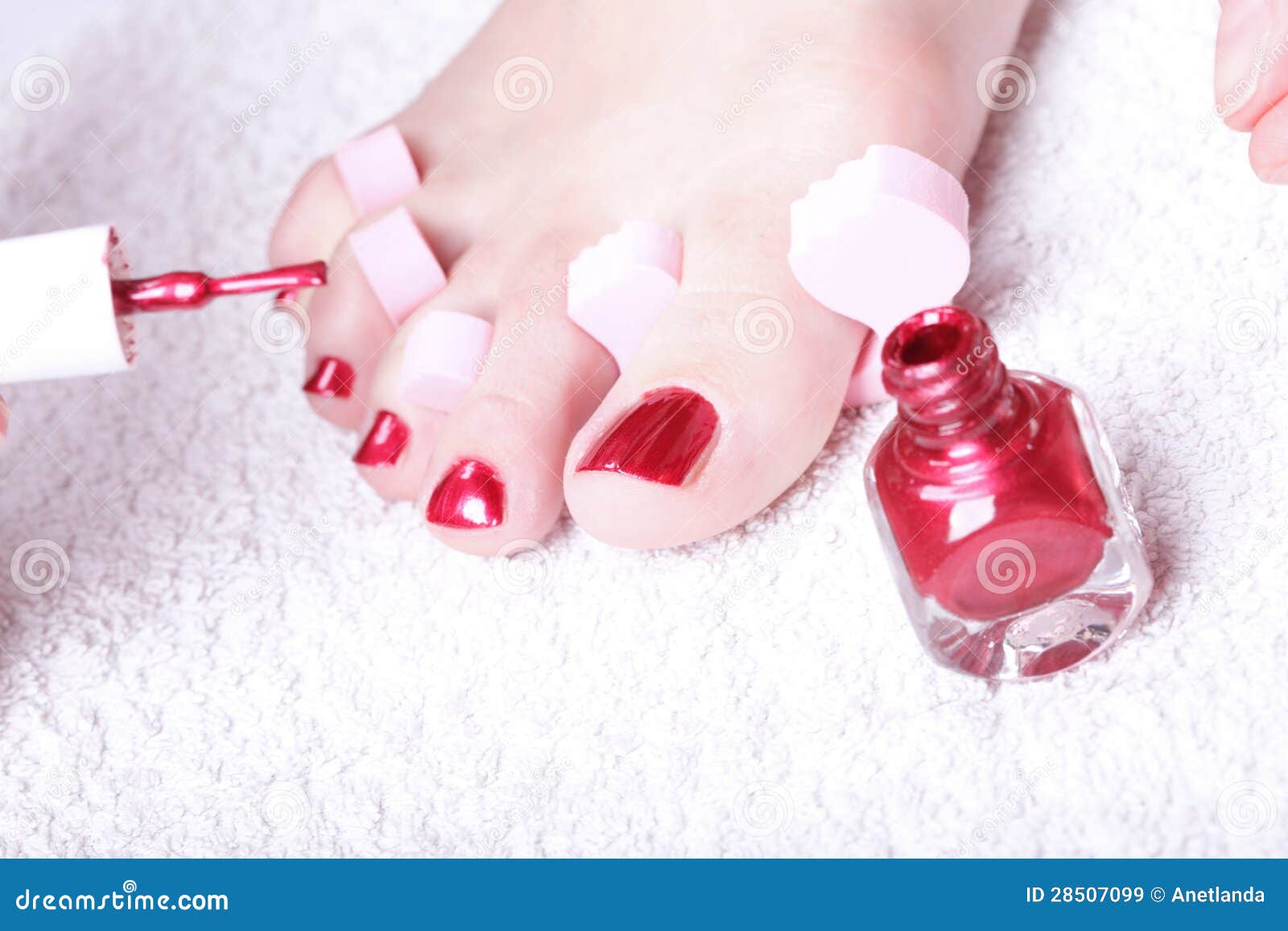 Female Feet Red Polished Nails Stock Image Image of enamel, carefree