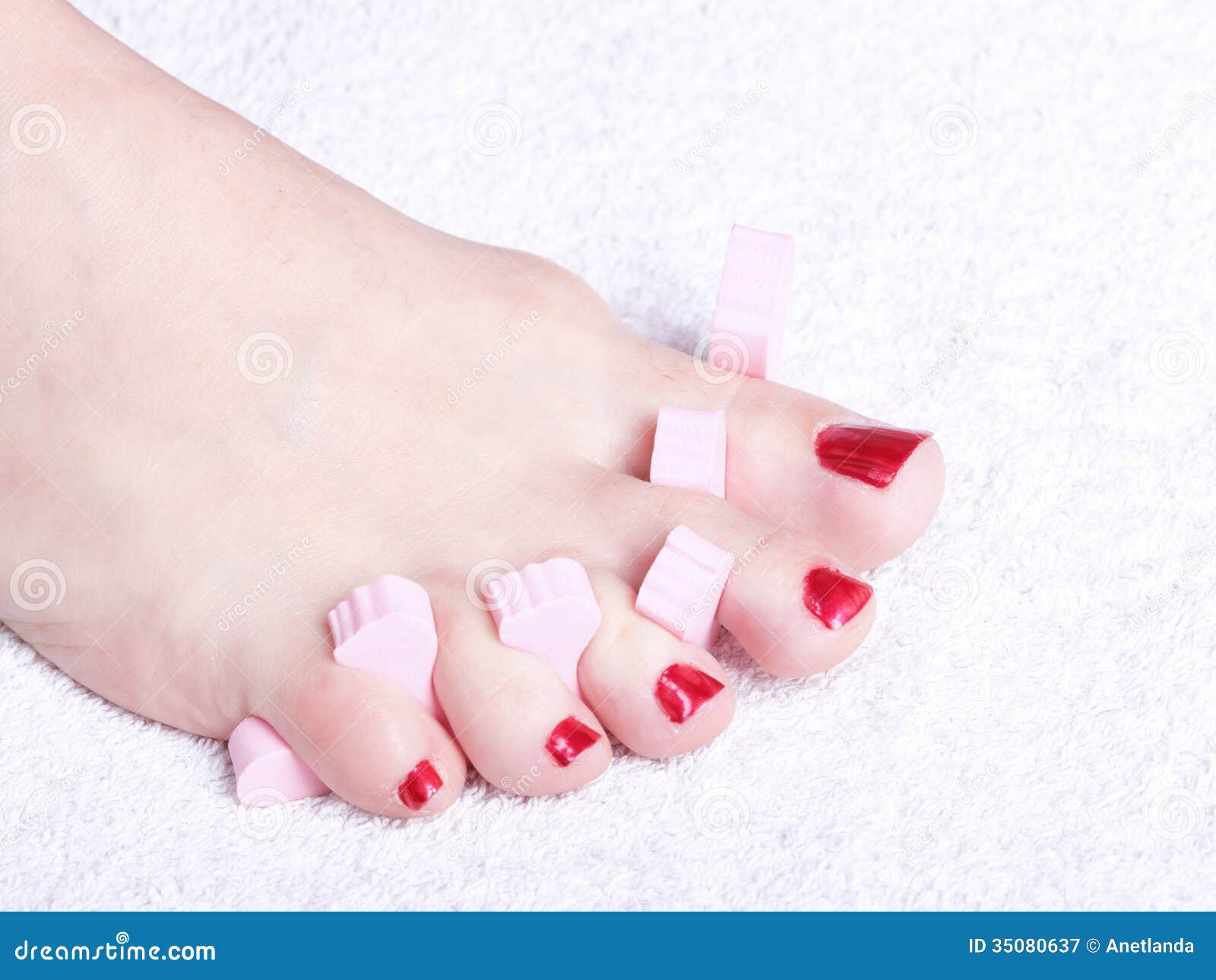 Female Feet Red Polished Nails Stock Image - Image of painted ...