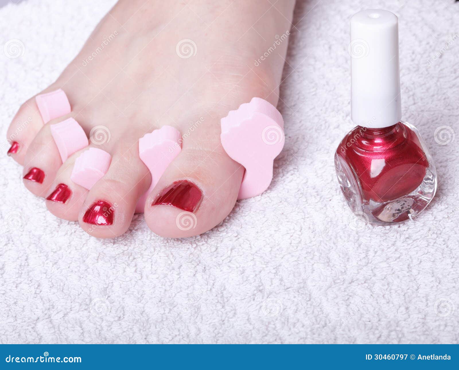 Female Feet Red Polished Nails Stock Image - Image of closeup ...