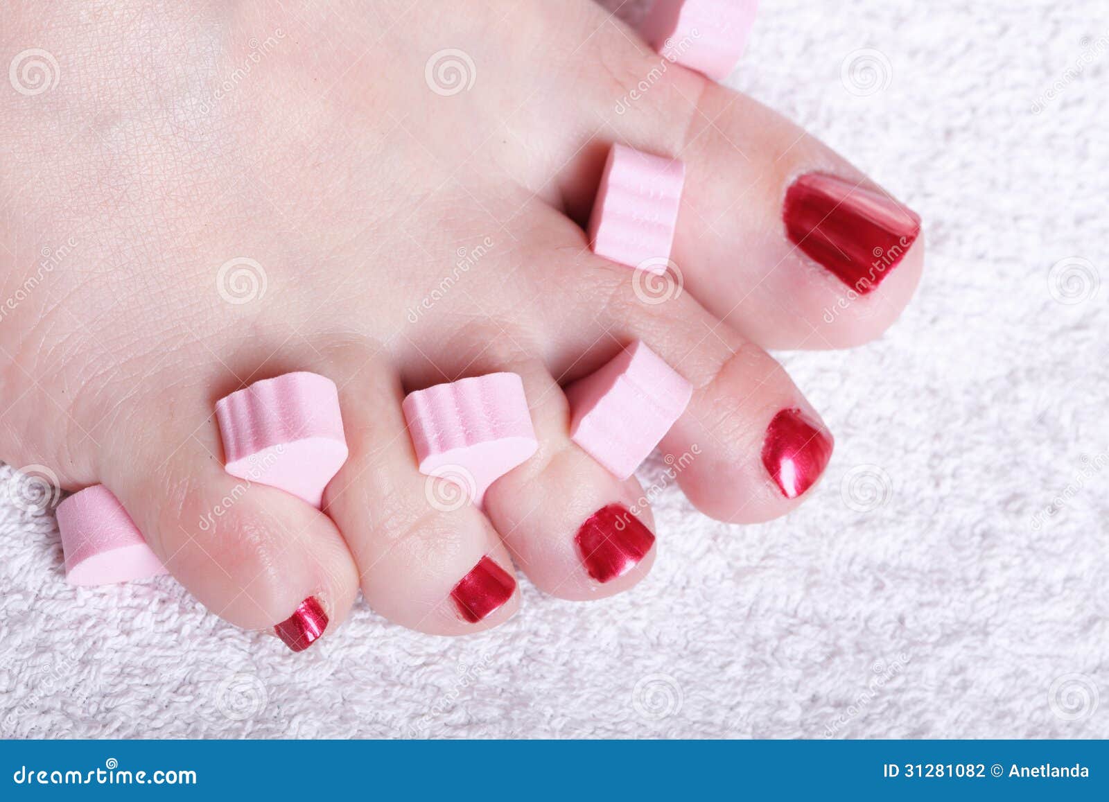 Female Feet Red Polished Nails Stock Photo - Image of beauty, footcare ...