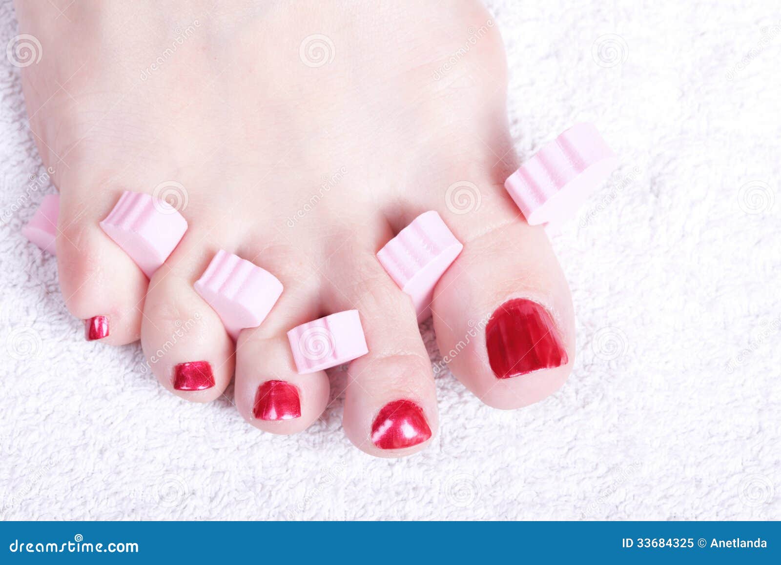 Female Feet Red Polished Nails Stock Image - Image of drying, elegant ...