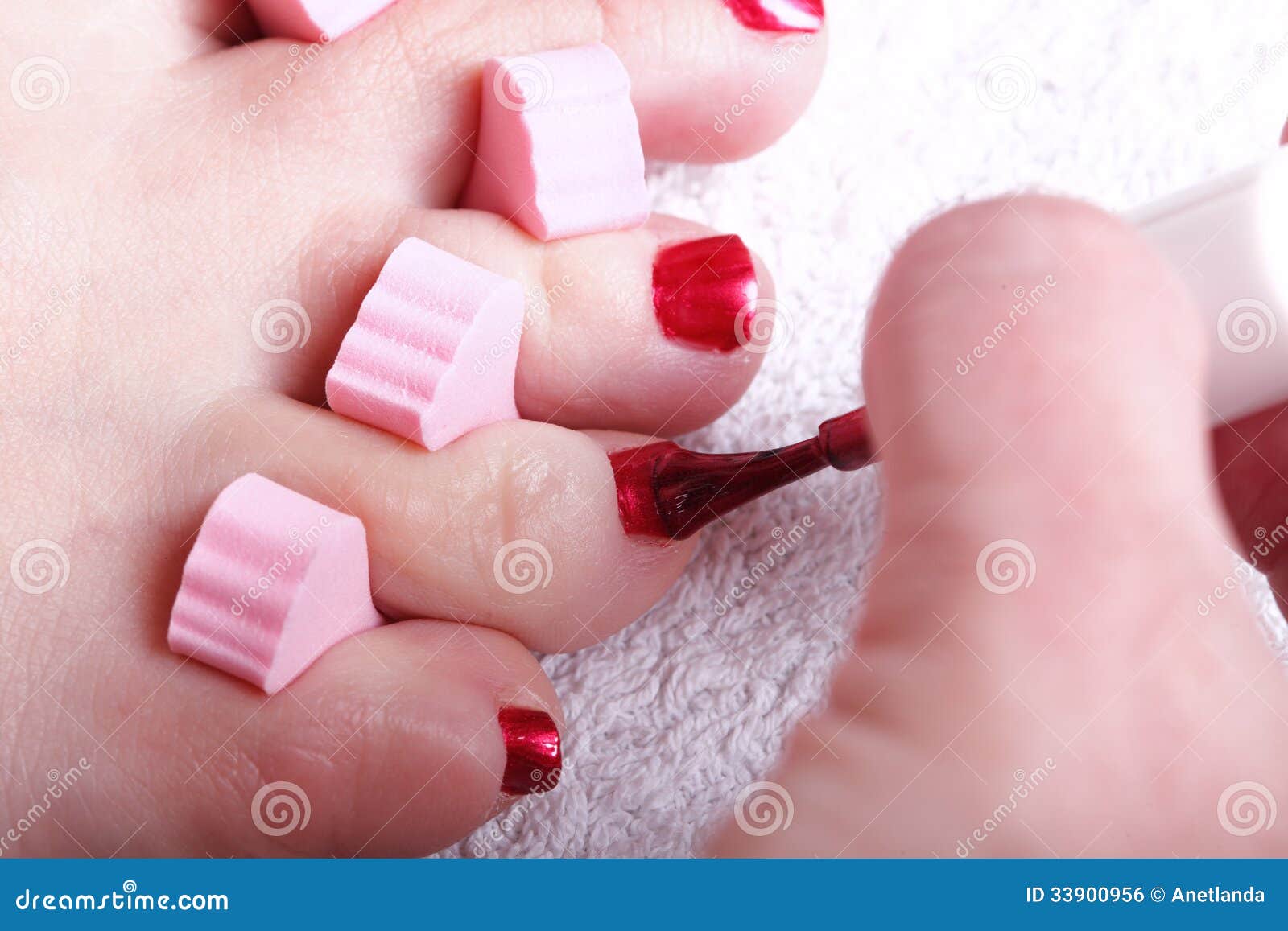 Female Feet Red Polished Nails Stock Photo - Image of comfort, female ...