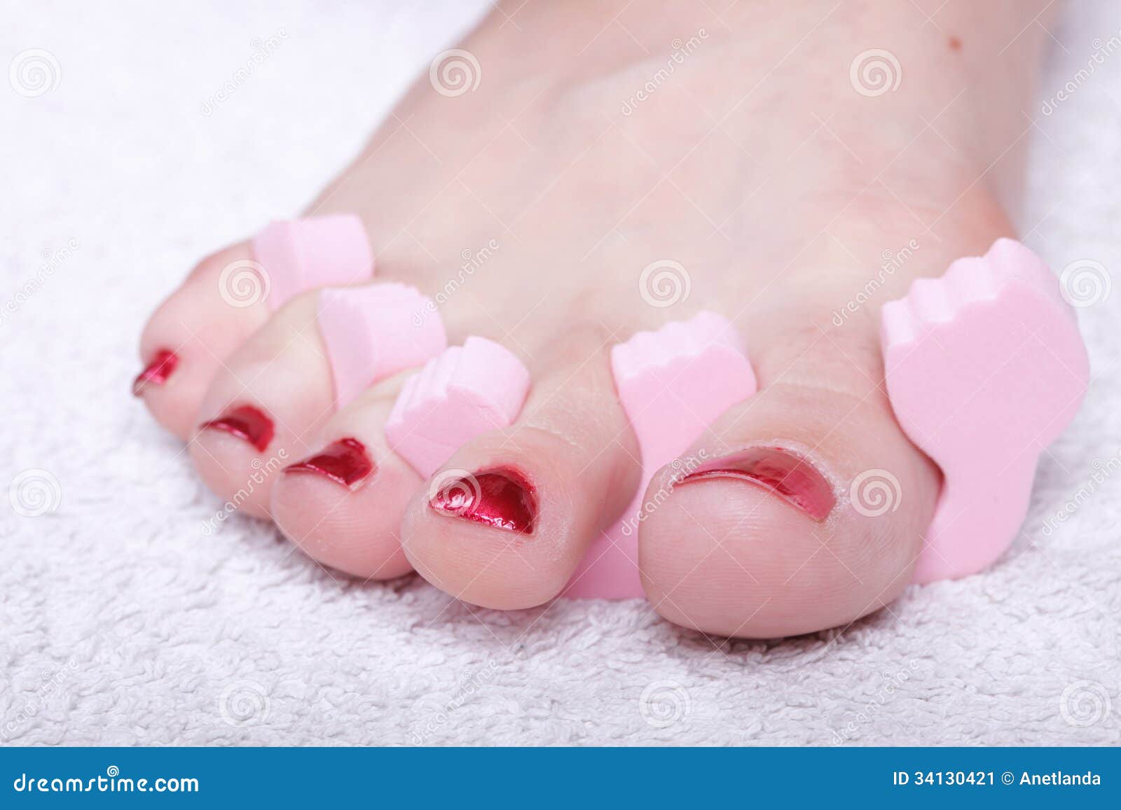 Female Feet Red Polished Nails Stock Image - Image of footcare ...