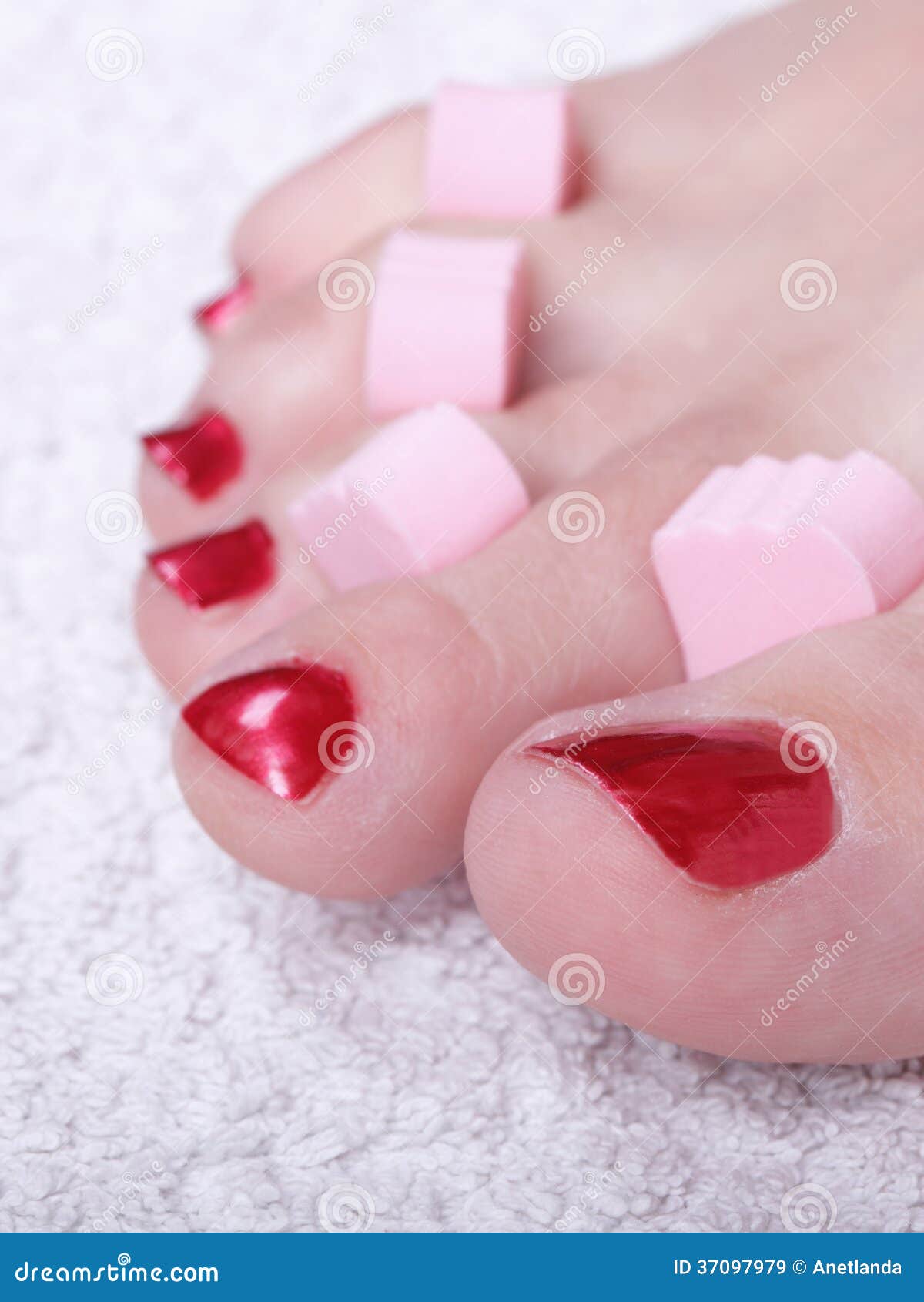 Female Feet Red Polished Nails Stock Image - Image of detail, enamel ...