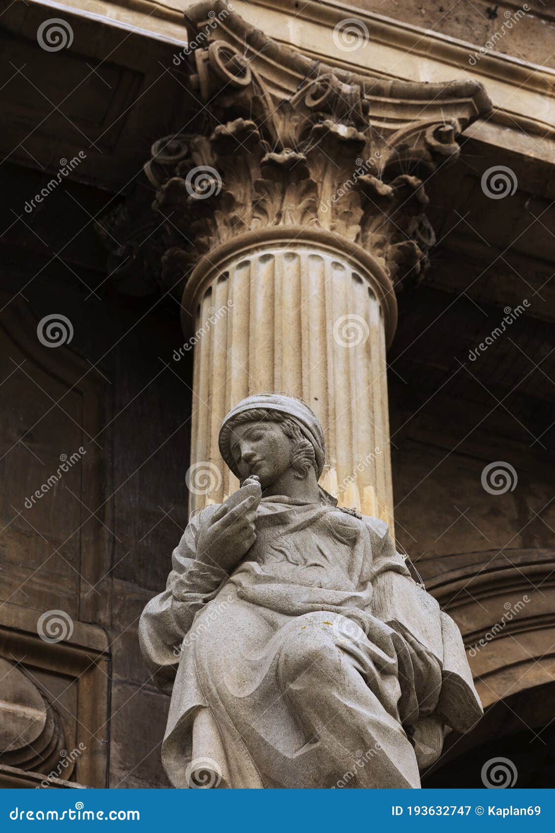 female figure with bird on hand under the column