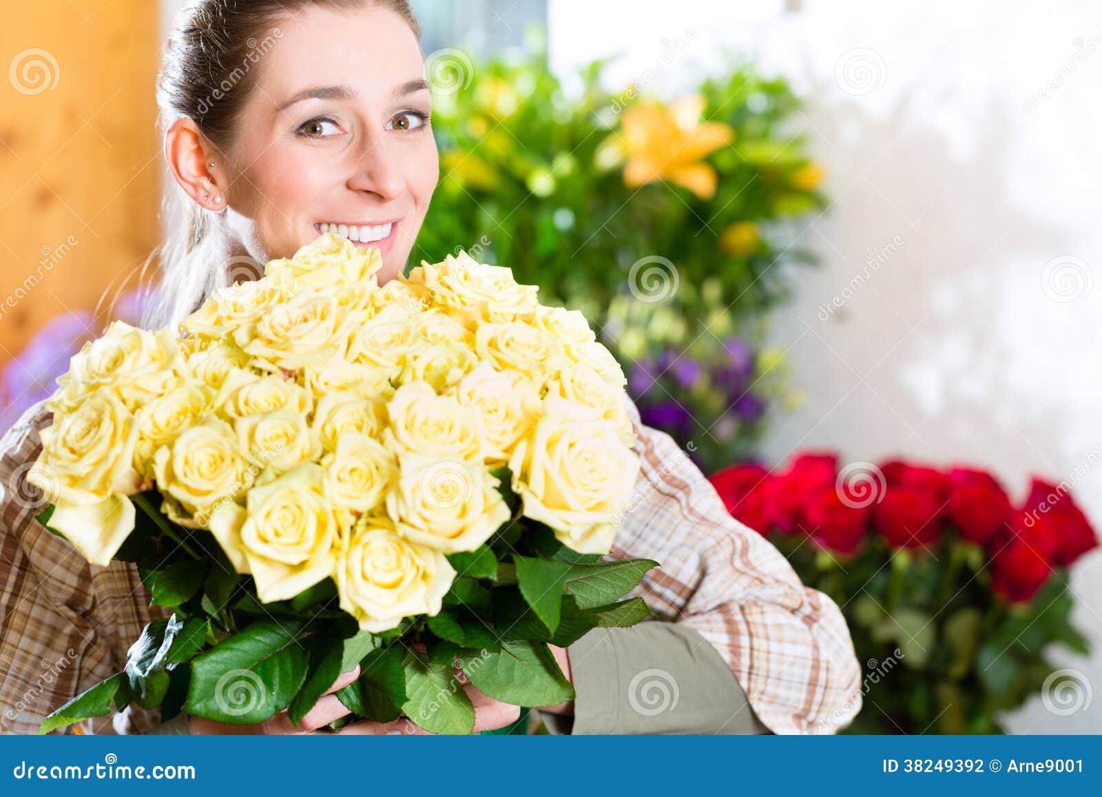 Female Florist in Flower Shop Stock Photo Image of arrangement