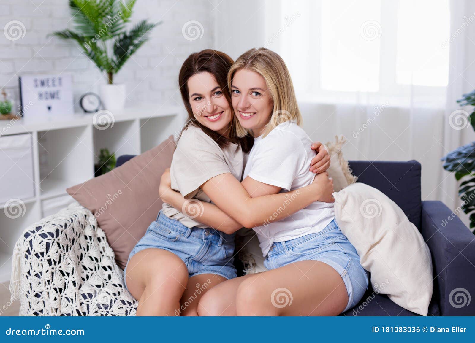 Female Friendship And Love Concept Two Young Female Friends Hugging 