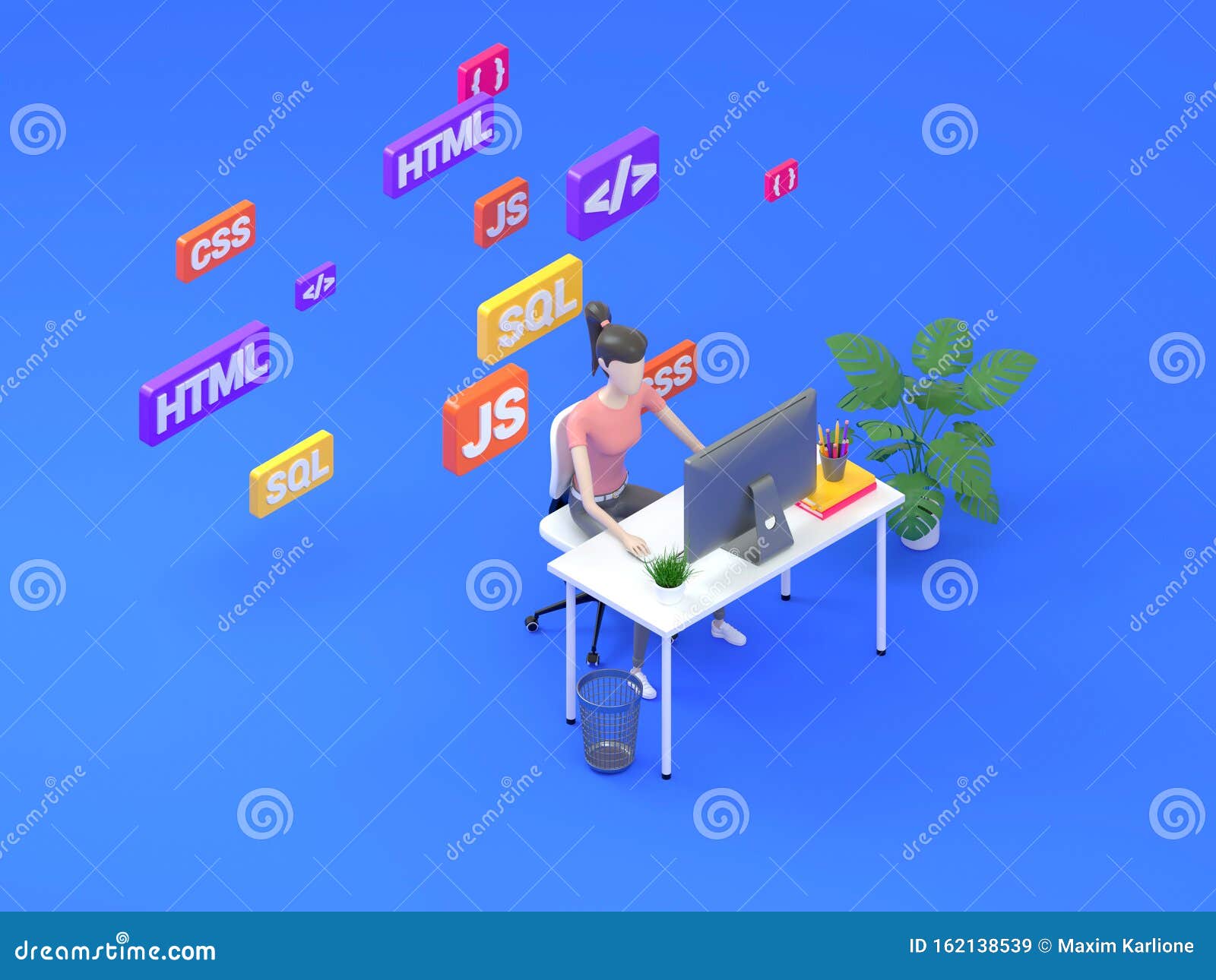 Female Frontend Developer Sitting at a Table in the Modern Office