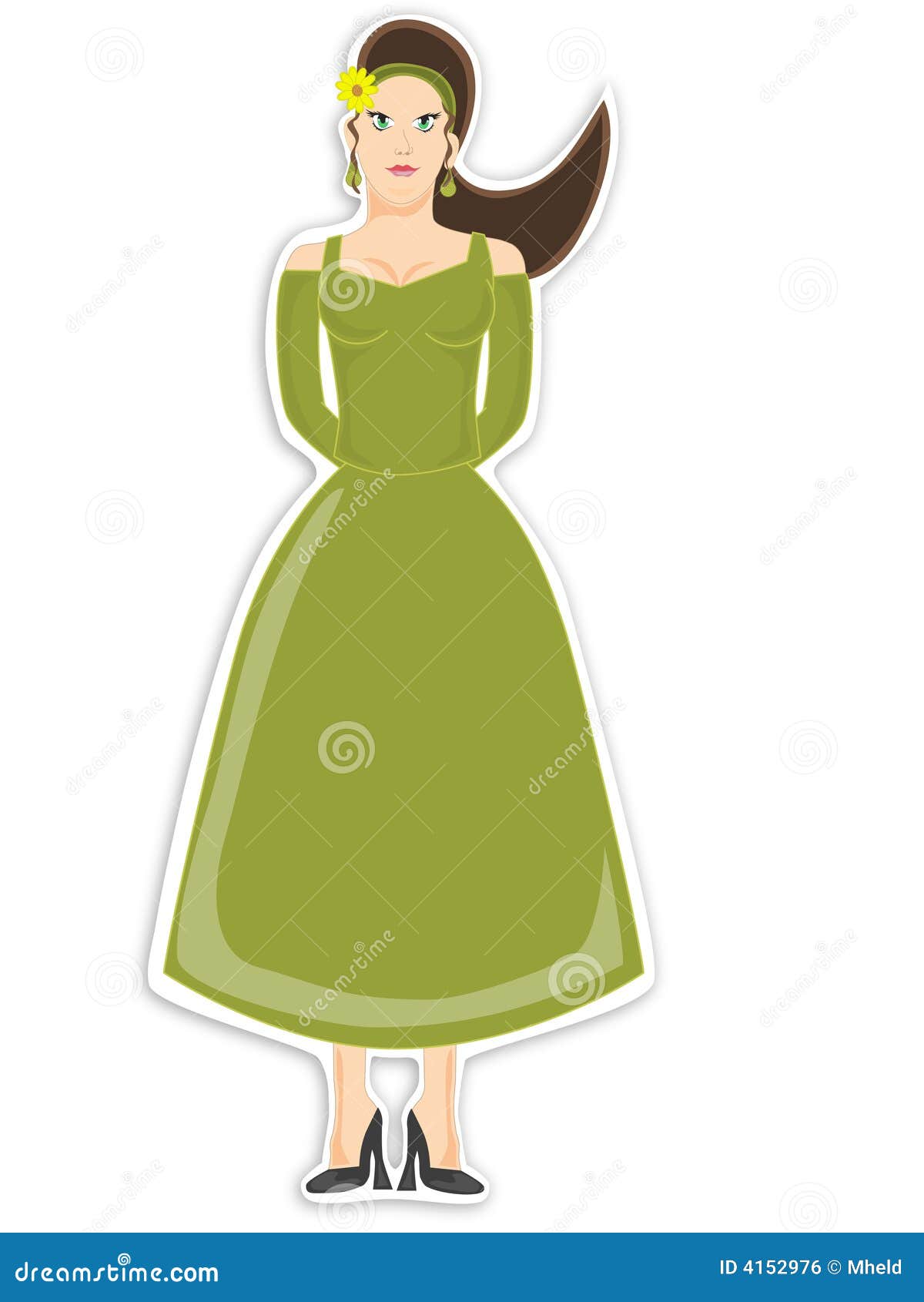 Female in green dress stock vector. Illustration of lime - 4152976