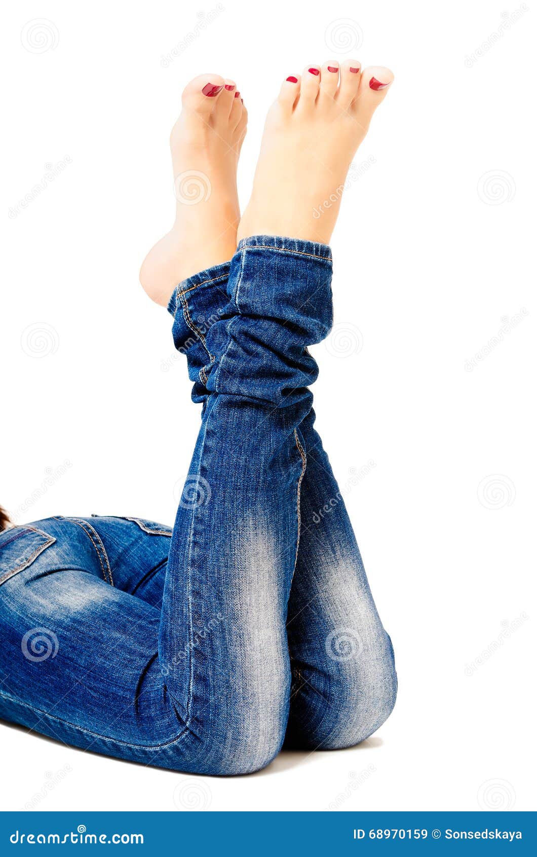 Female Groomed Legs in Jeans Stock Image - Image of closeup, barefoot ...