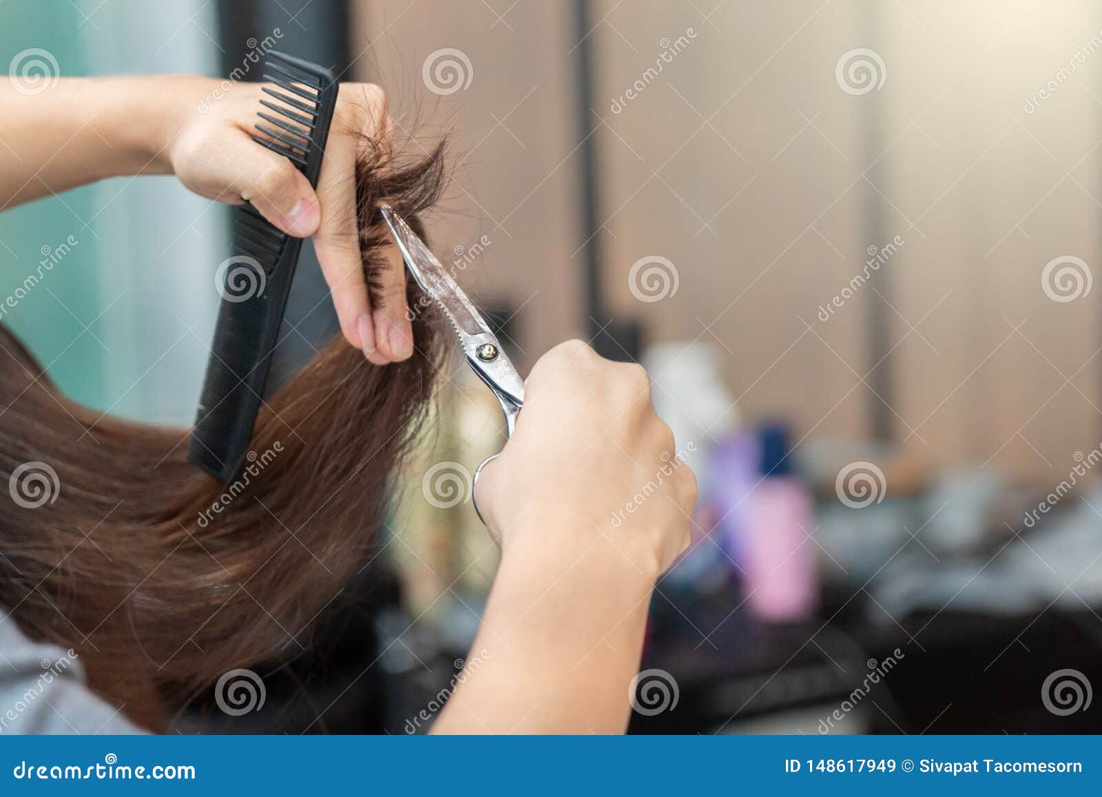 Female hair cutting stock image. Image of happy, black 148617949