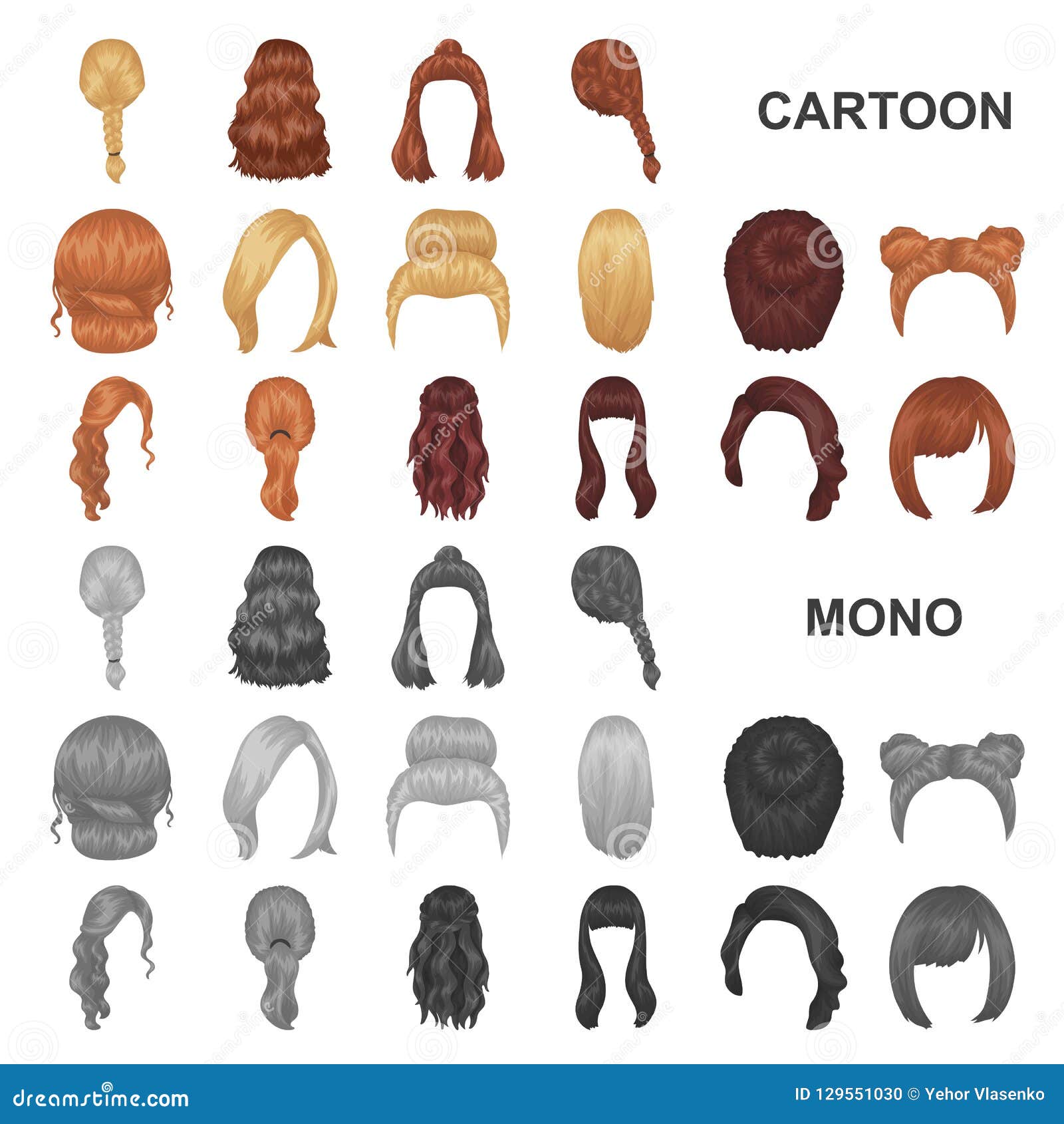 Female Hairstyle Cartoon Icons in Set Collection for Design. Stylish