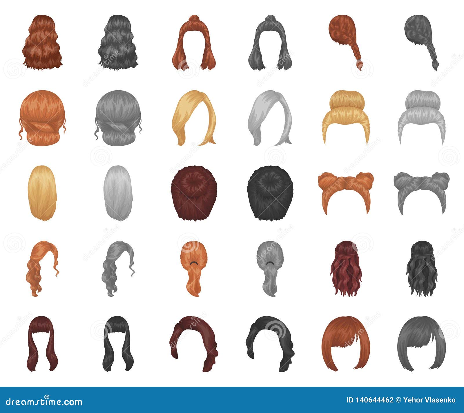female hairstyle cartoon,monochrom icons in set collection for . stylish haircut   stock web