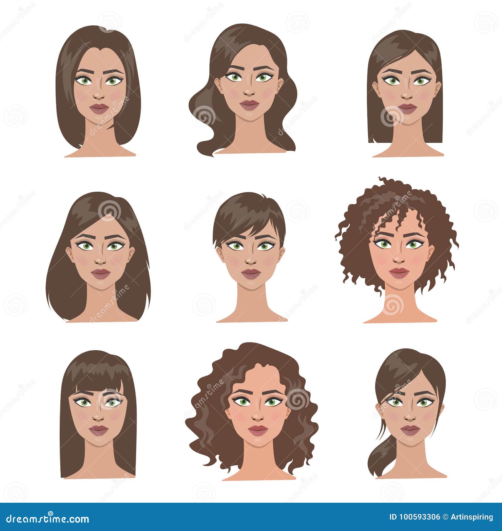 Female hairstyles set. stock vector. Illustration of look - 100593306
