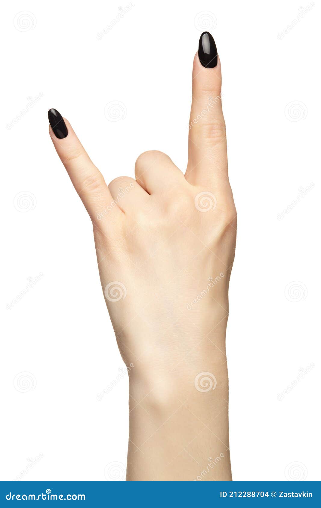 Female Hand with Black Nails Manicure on White Background. Fingers in the  Shape of a Victory Sign Stock Photo - Image of long, gesture: 212288704