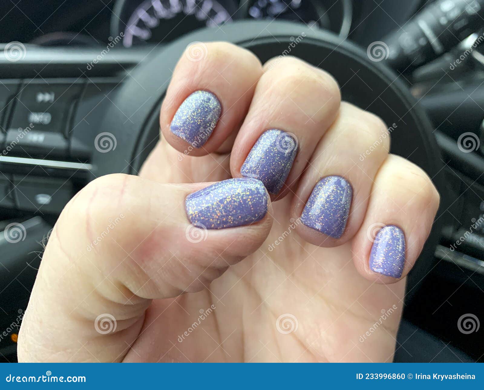 Female Hand with Bright Nail Polish in Car Stock Photo Image of
